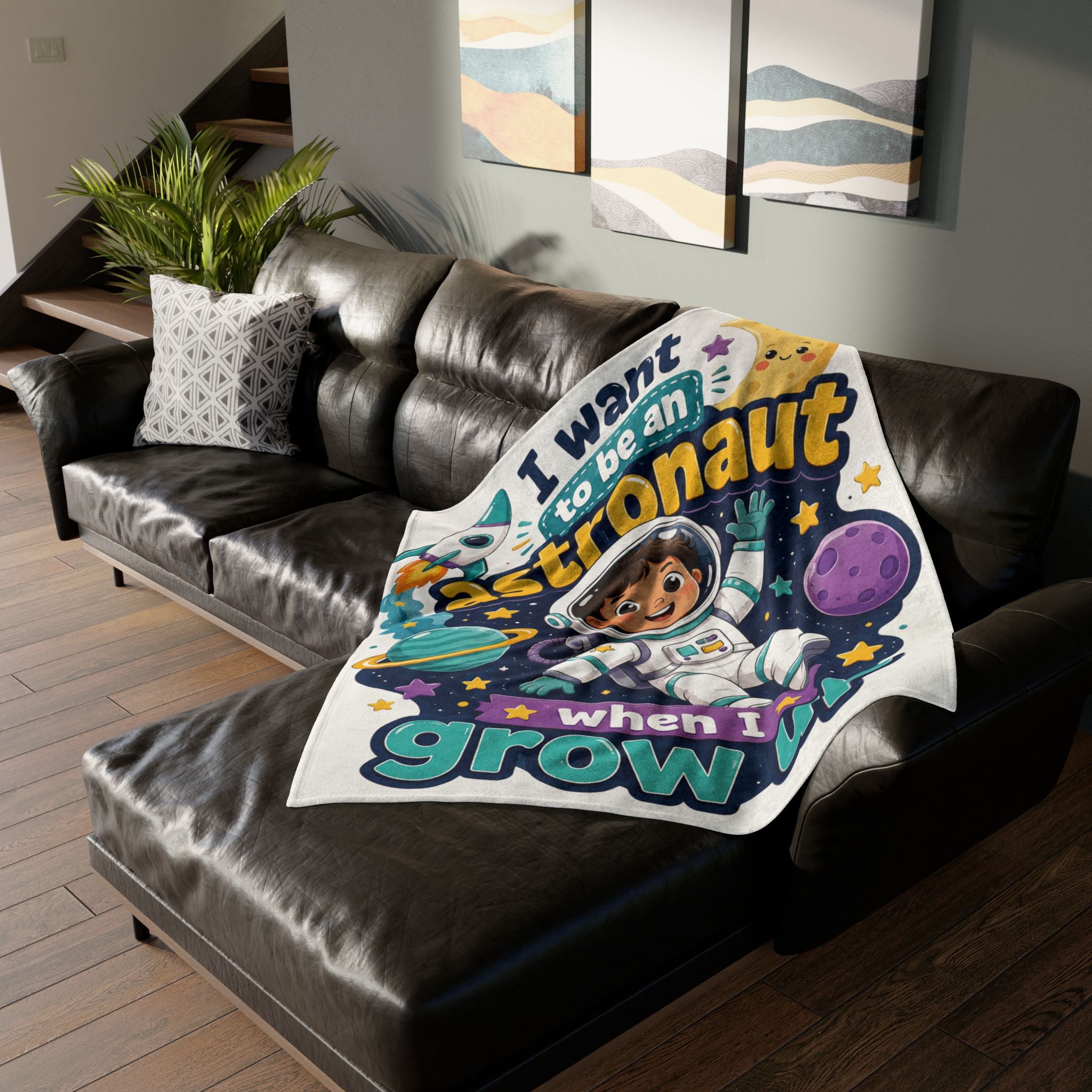 Astronaut Kids Blanket — "I Want to Be an Astronaut When I Grow Up" Plush Space Throw