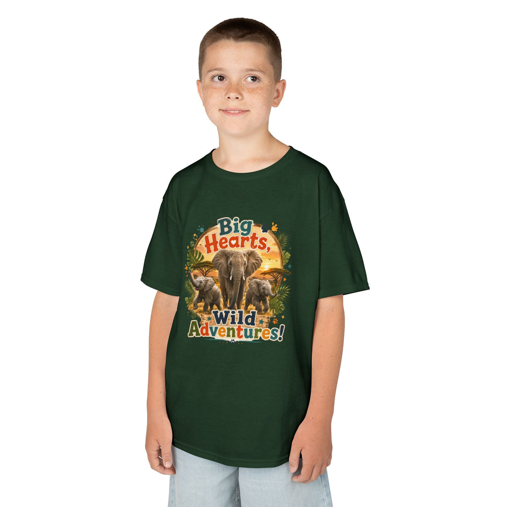 Kids T-Shirt — “Big Hearts, Wild Adventures!” Elephant Safari Shirt for Kids, Cute Animal Adventure Tee