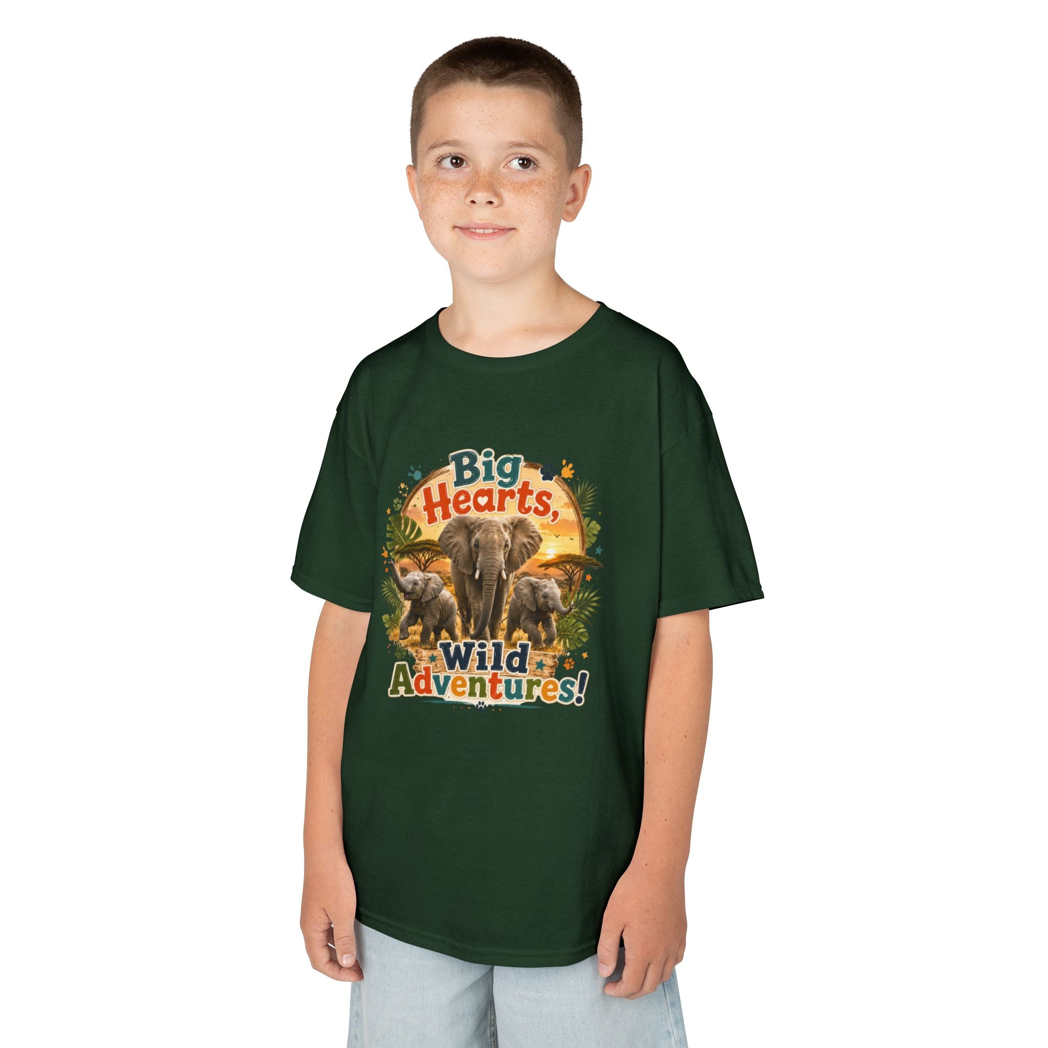 Kids T-Shirt — “Big Hearts, Wild Adventures!” Elephant Safari Shirt for Kids, Cute Animal Adventure Tee