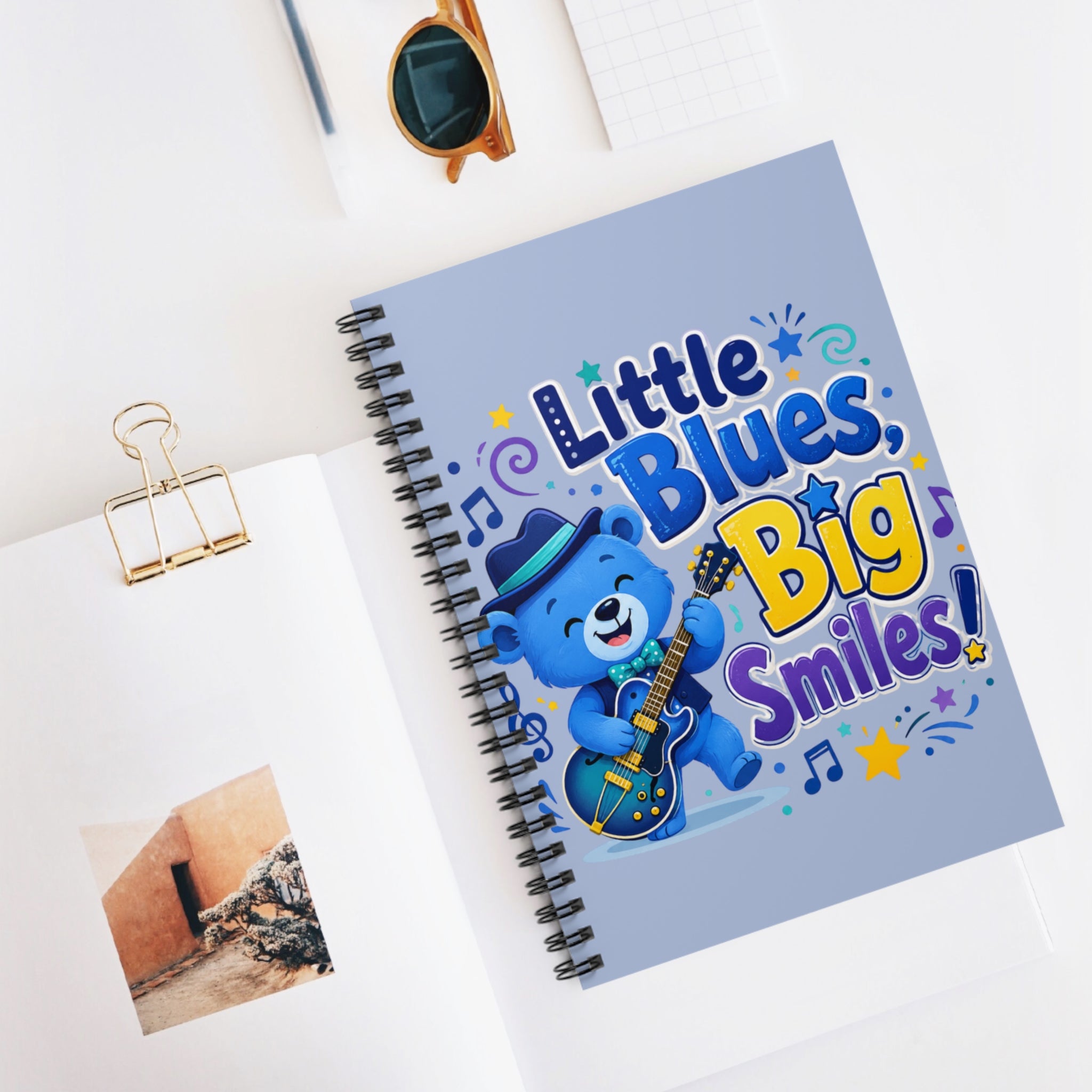 Notebook — "Little Blues, Big Smiles" Cute Blue Bear Guitar Journal