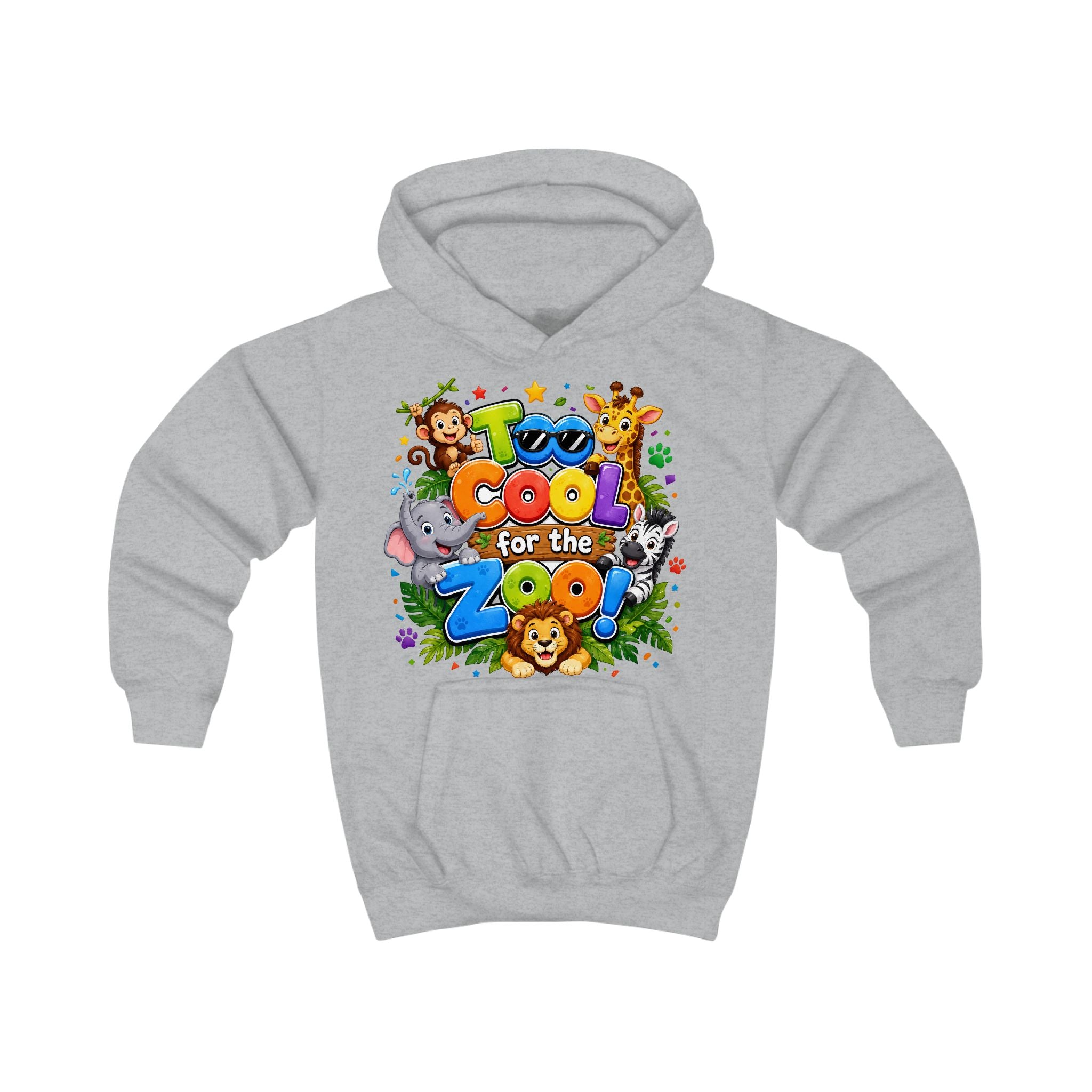 Too Cool for the Zoo Kids Hoodie — Cute Jungle Animals Graphic Hoodie