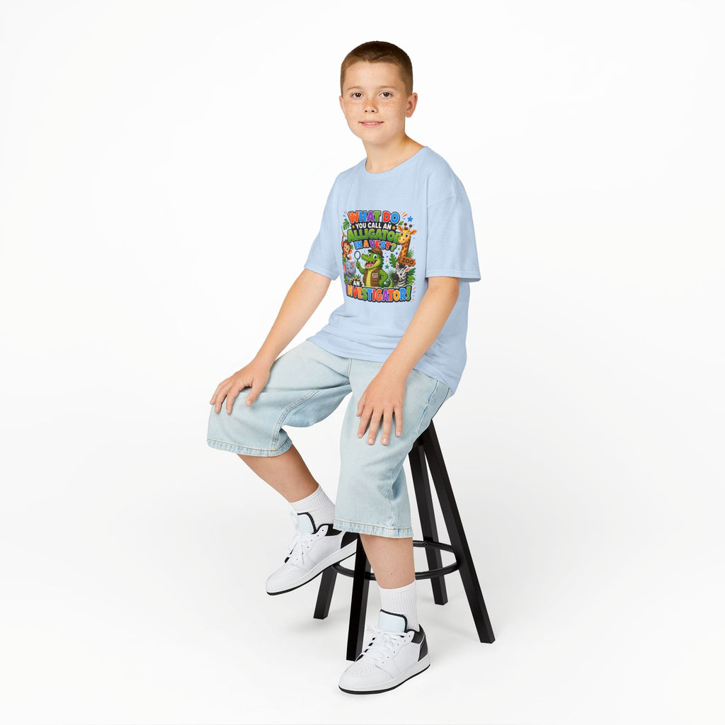 What Do You Call An Alligator? Investigator Kids T-Shirt | Cute Jungle Animals Puzzle
