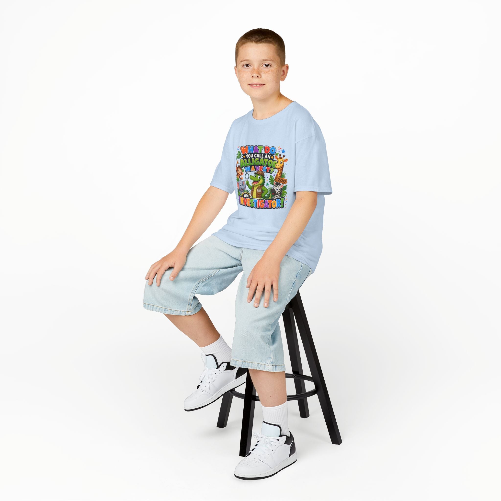 What Do You Call An Alligator? Investigator Kids T-Shirt | Cute Jungle Animals Puzzle