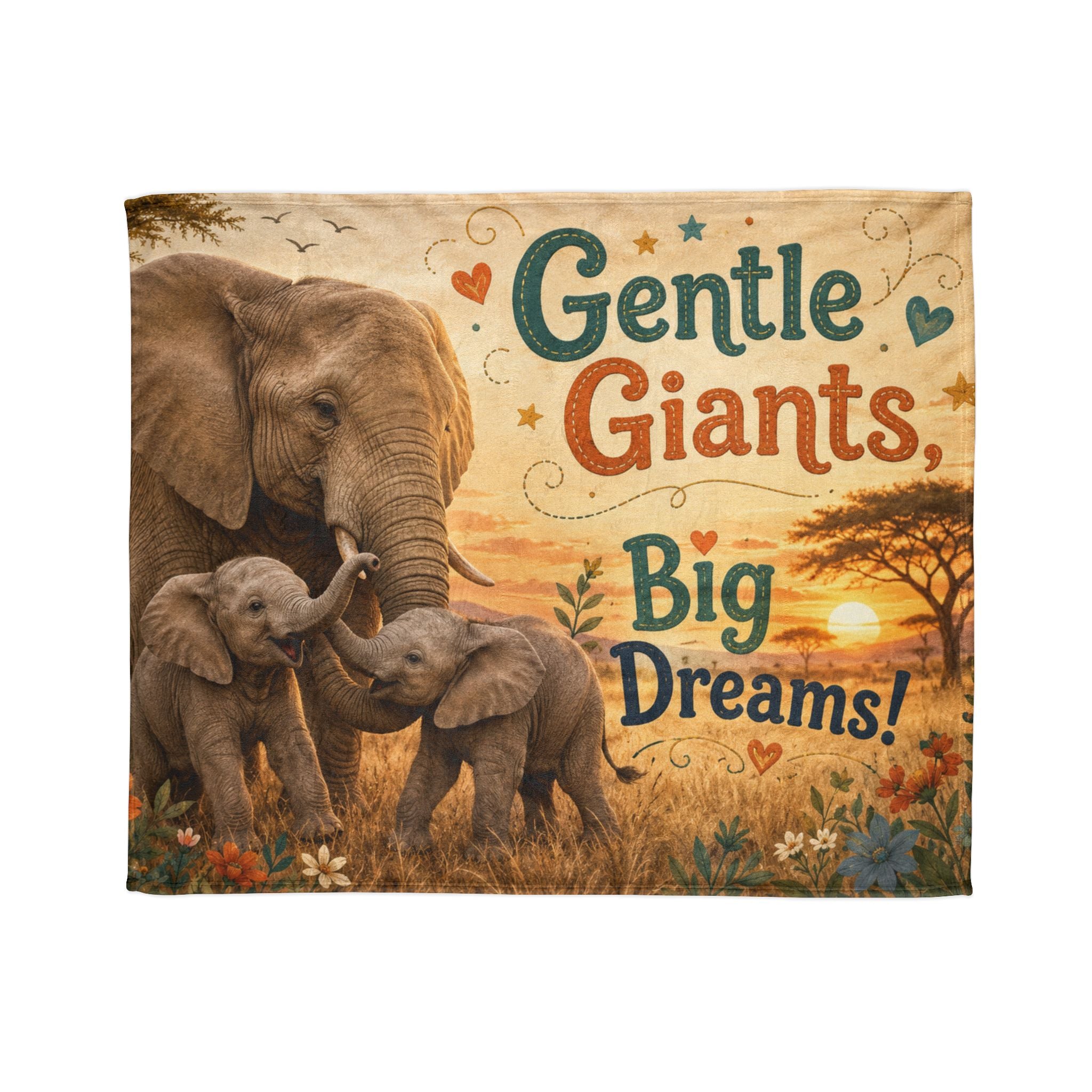 Elephant Family Blanket — "Gentle Giants, Big Dreams!" Soft Polyester Throw