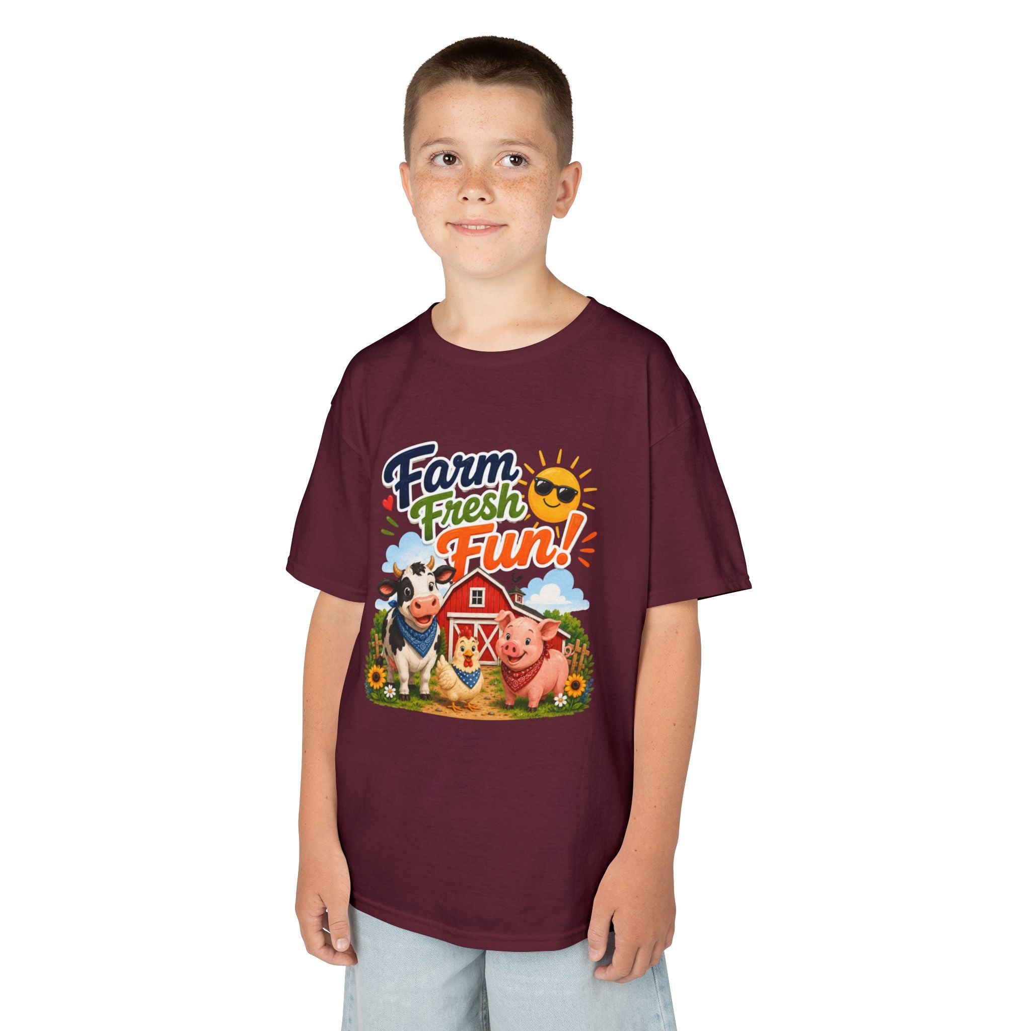 Kids Farm T-Shirt — "Farm Fresh Fun!" Cute Cow & Pig Toddler Tee