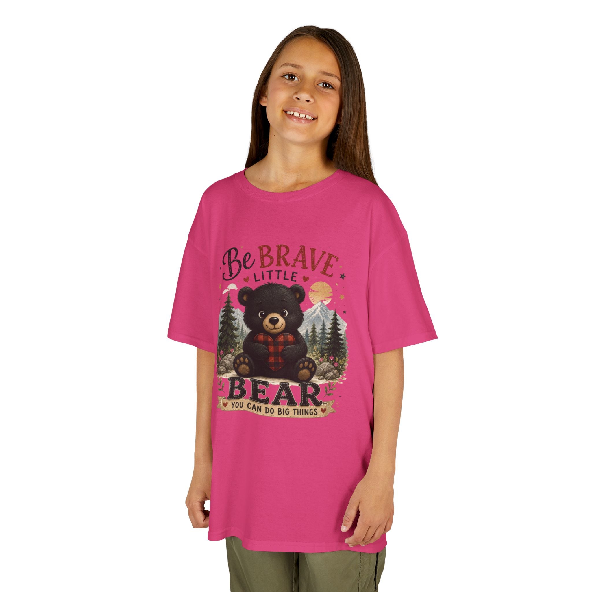 Kids T‑Shirt — "Be Brave Little Bear" Cute Woodland Bear Tee for Children, Inspirational Adventure Gift