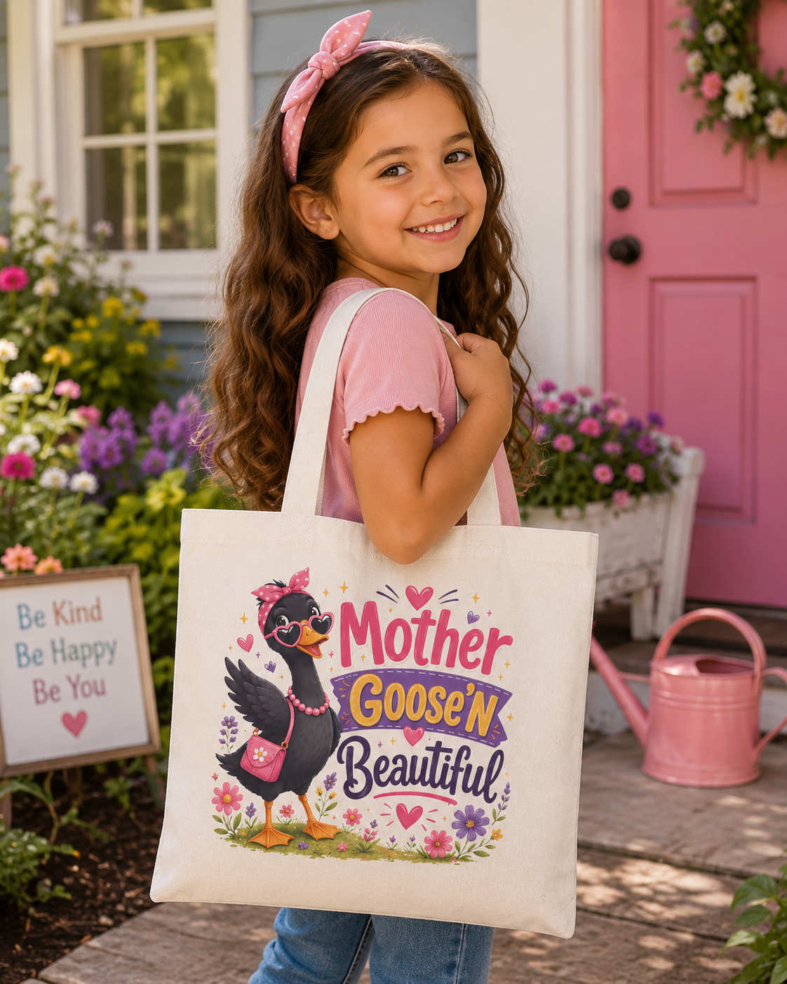 Mother Goose'n Beautiful Tote Bag — Cute Mom Goose Illustration Eco Canvas Shopper