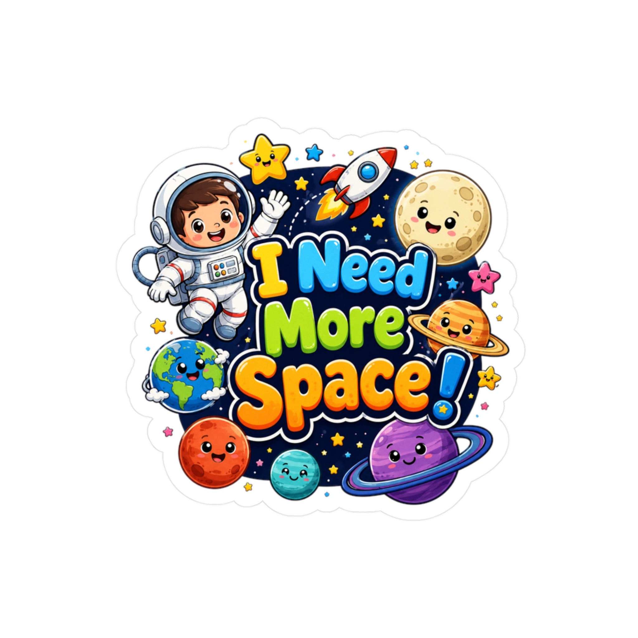 I Need More Space! Cute Space Astronaut Kiss-Cut Vinyl Sticker