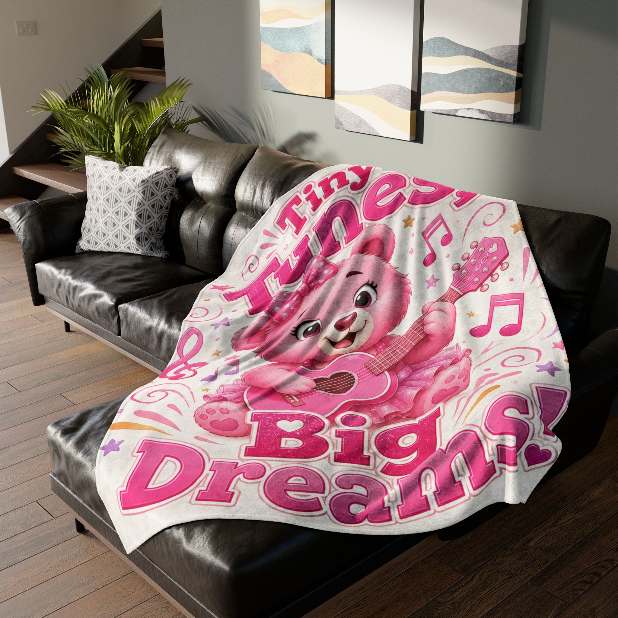 Plush Baby Blanket — "Tiny Tunes, Big Dreams!" Pink Teddy Guitar Throw