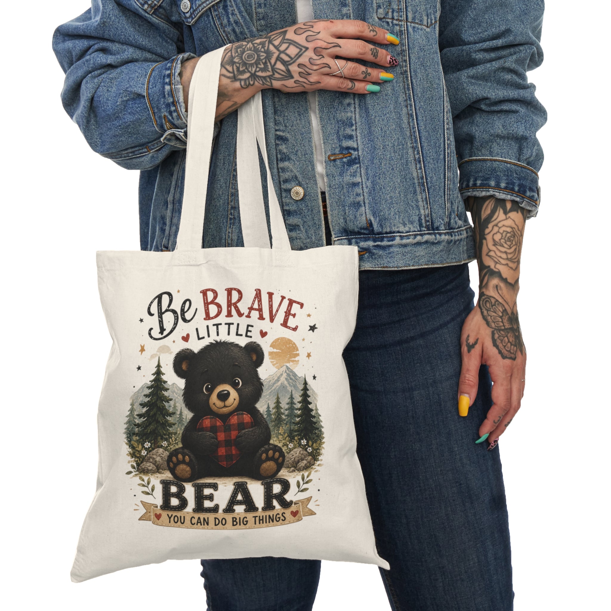 Be Brave Little Bear Tote Bag — Cute Kids Woodland Cotton Shopper