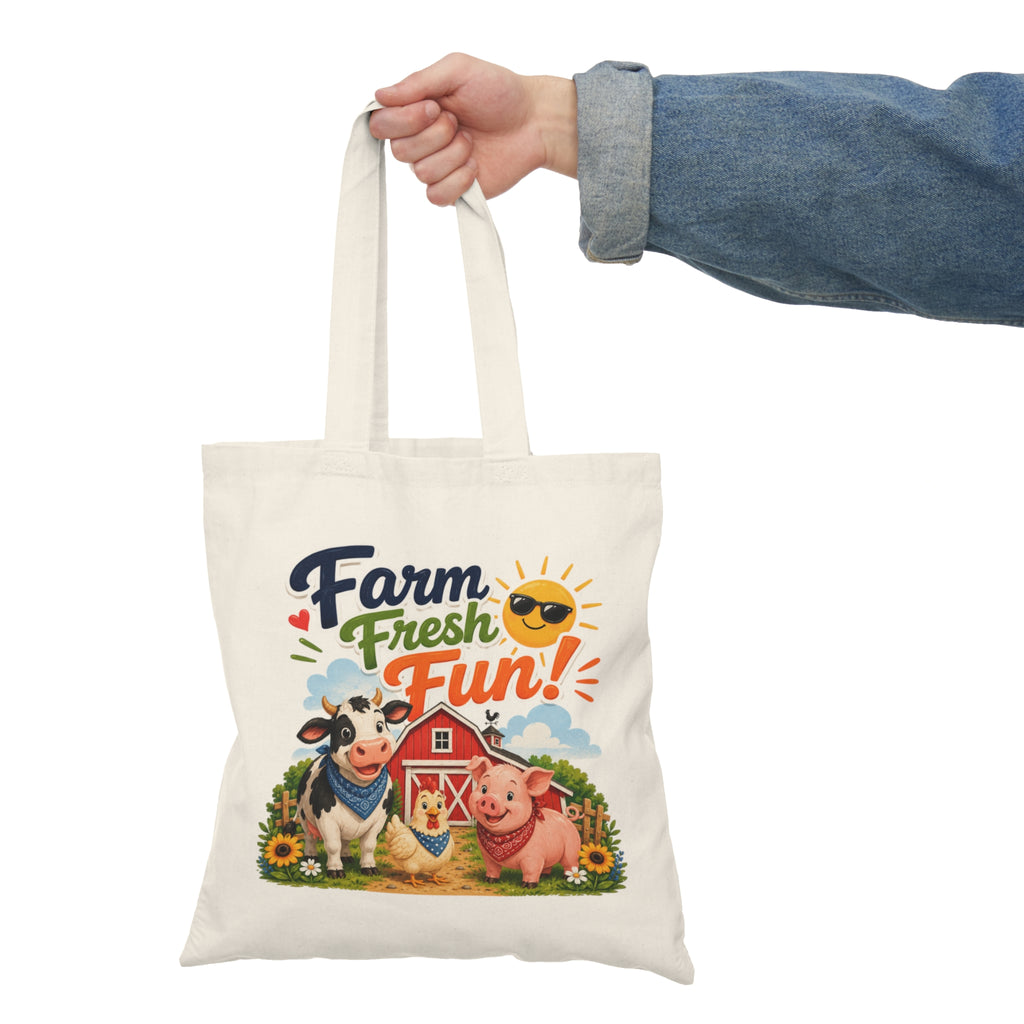 Tote Bag — "Farm Fresh Fun!" Cute Barnyard Tote for Farmers Market & Kids