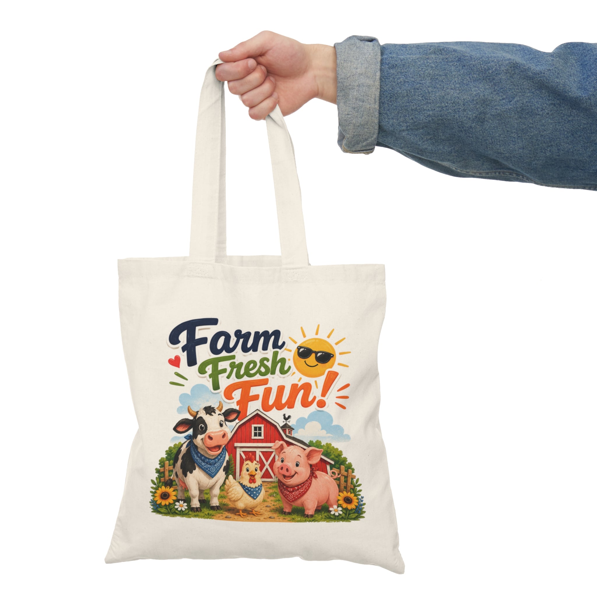 Tote Bag — "Farm Fresh Fun!" Cute Barnyard Tote for Farmers Market & Kids