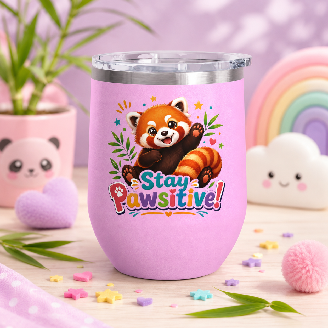 Stay Pawsitive Red Panda Tumbler — 12oz Insulated Cute Animal Gift