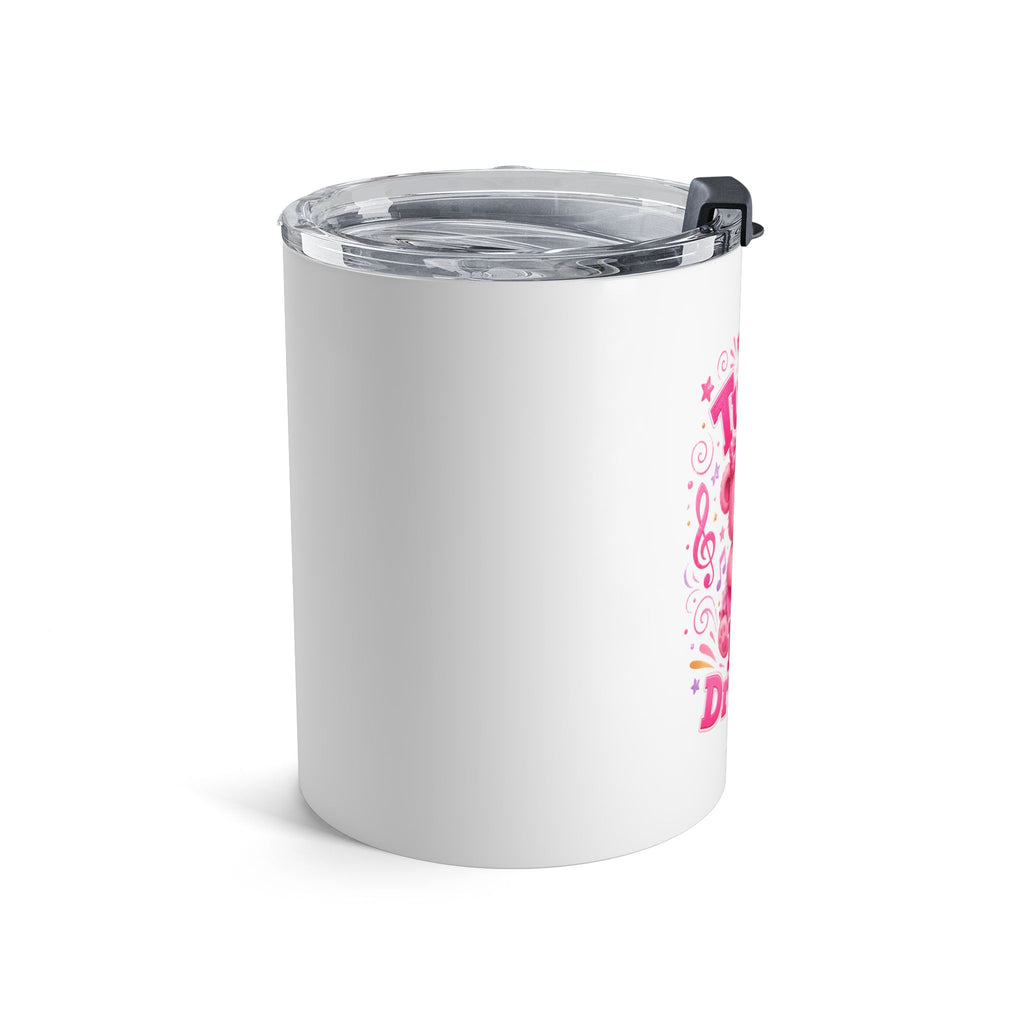 10oz Insulated Tumbler — "Tiny Tunes, Big Dreams" Pink Musical Bear Design