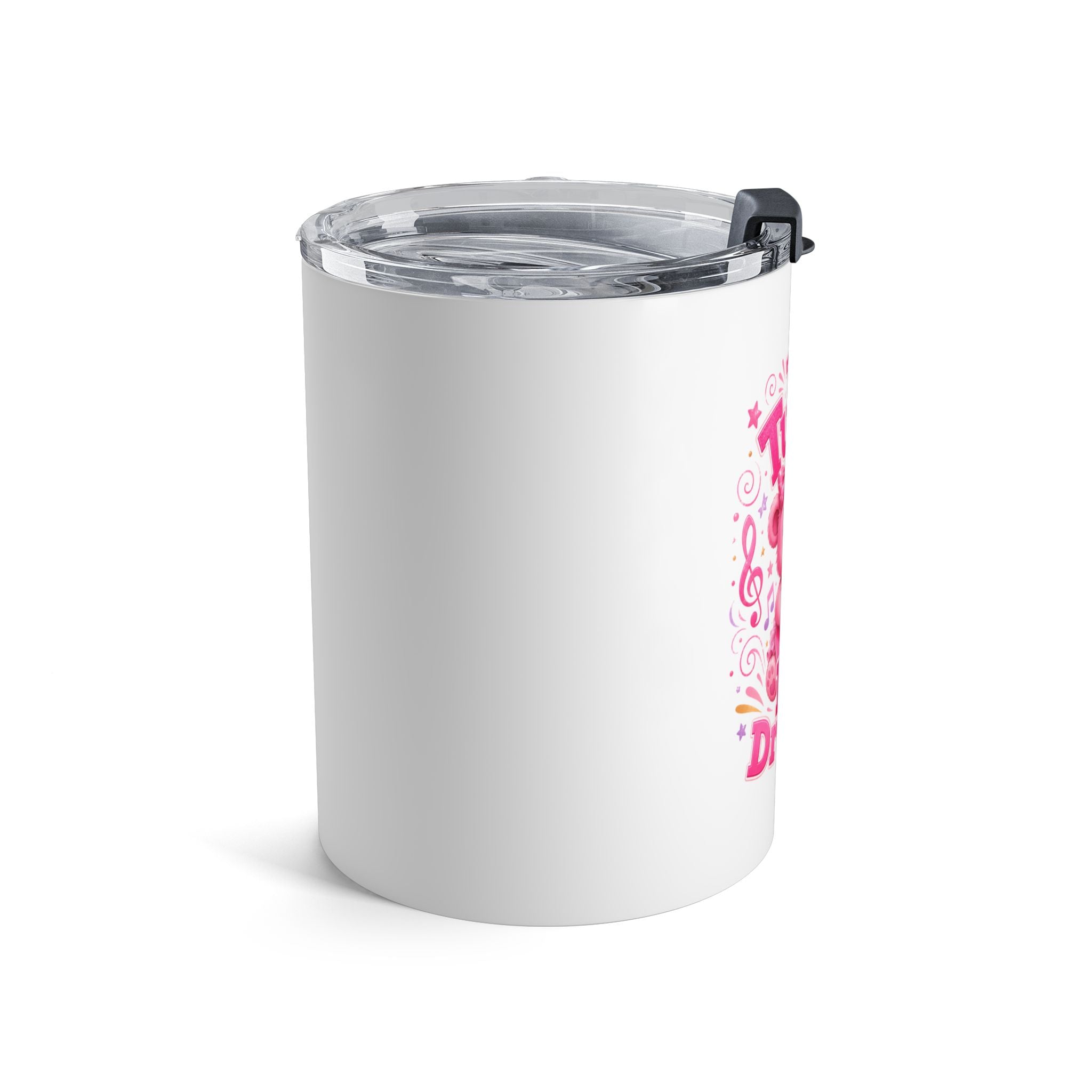 10oz Insulated Tumbler — "Tiny Tunes, Big Dreams" Pink Musical Bear Design