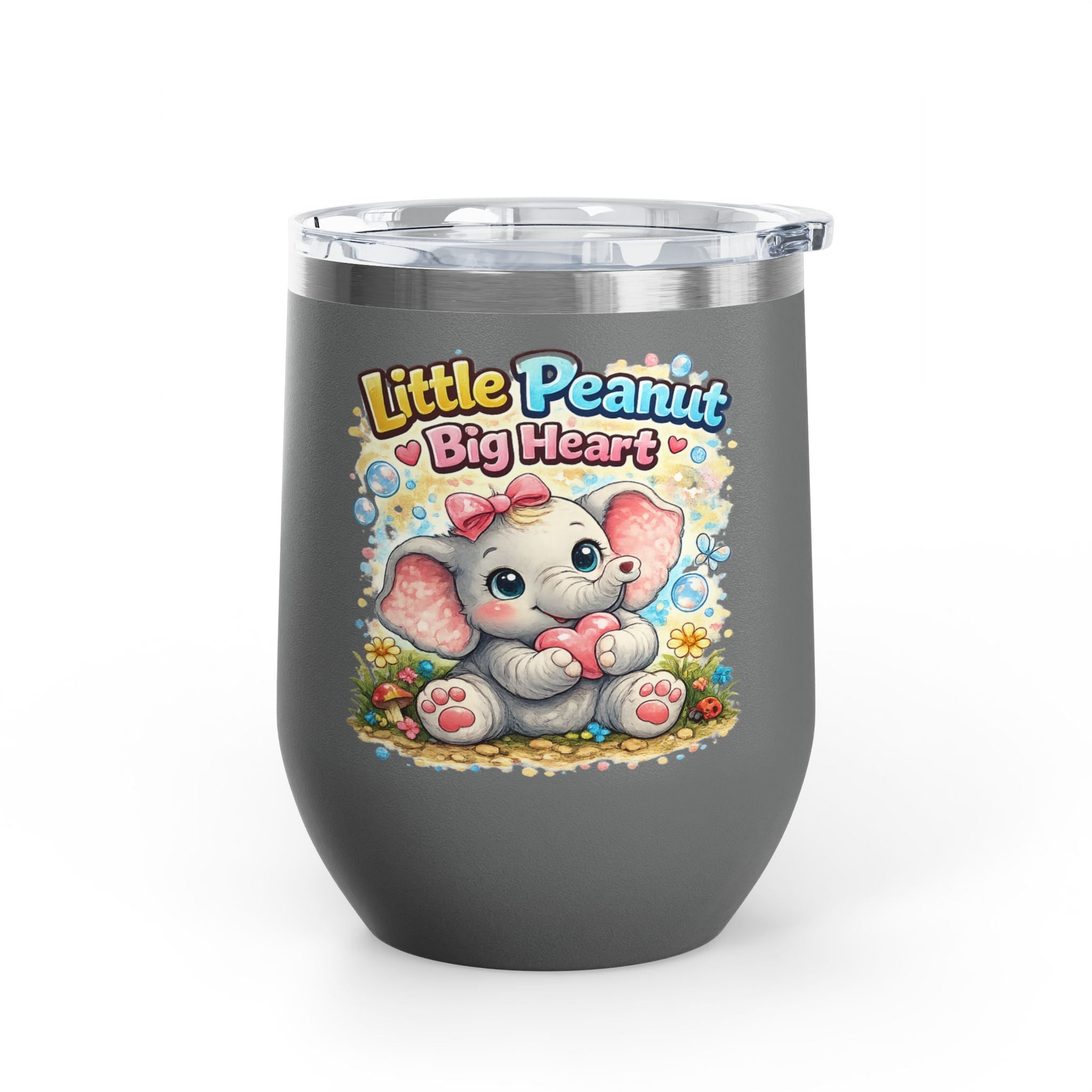 12oz Tumbler — 'Little Peanut Big Heart' Cute Baby Elephant Insulated Cup