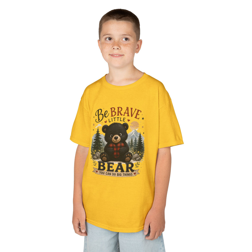 Kids T‑Shirt — "Be Brave Little Bear" Cute Woodland Bear Tee for Children, Inspirational Adventure Gift