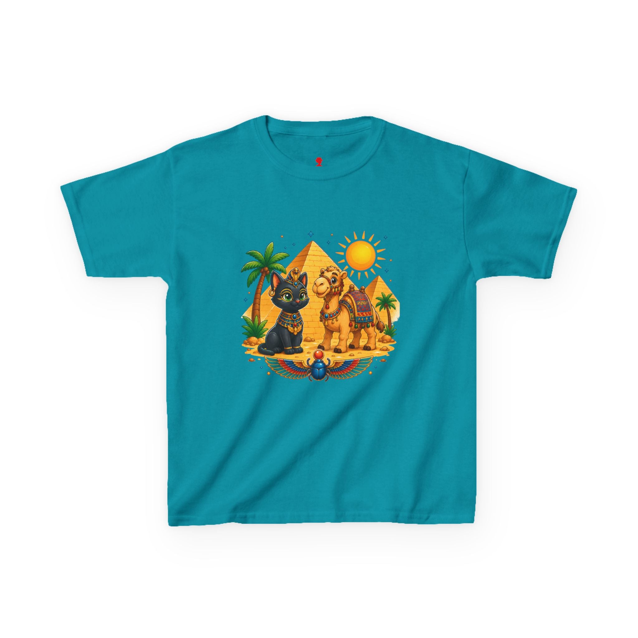Egyptian Cats and Camel Kids Tee | Pyramid Desert Sun Illustration