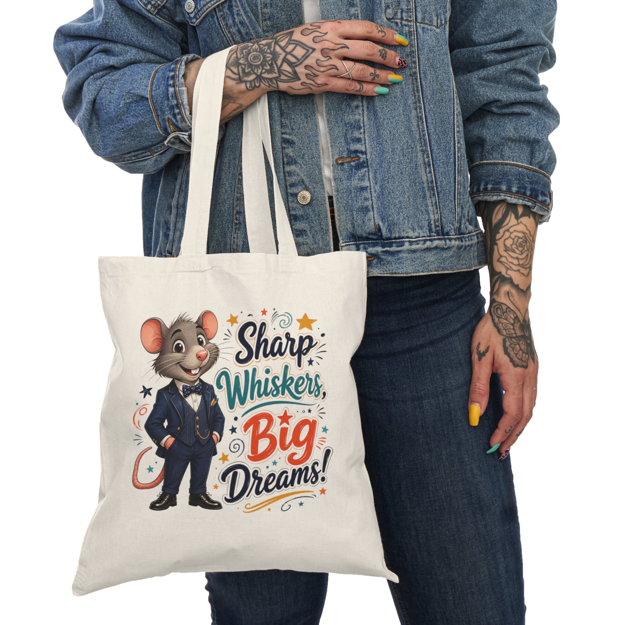 Tote Bag — "Sharp Whiskers, Big Dreams!" Cute Motivational Mouse Eco Tote