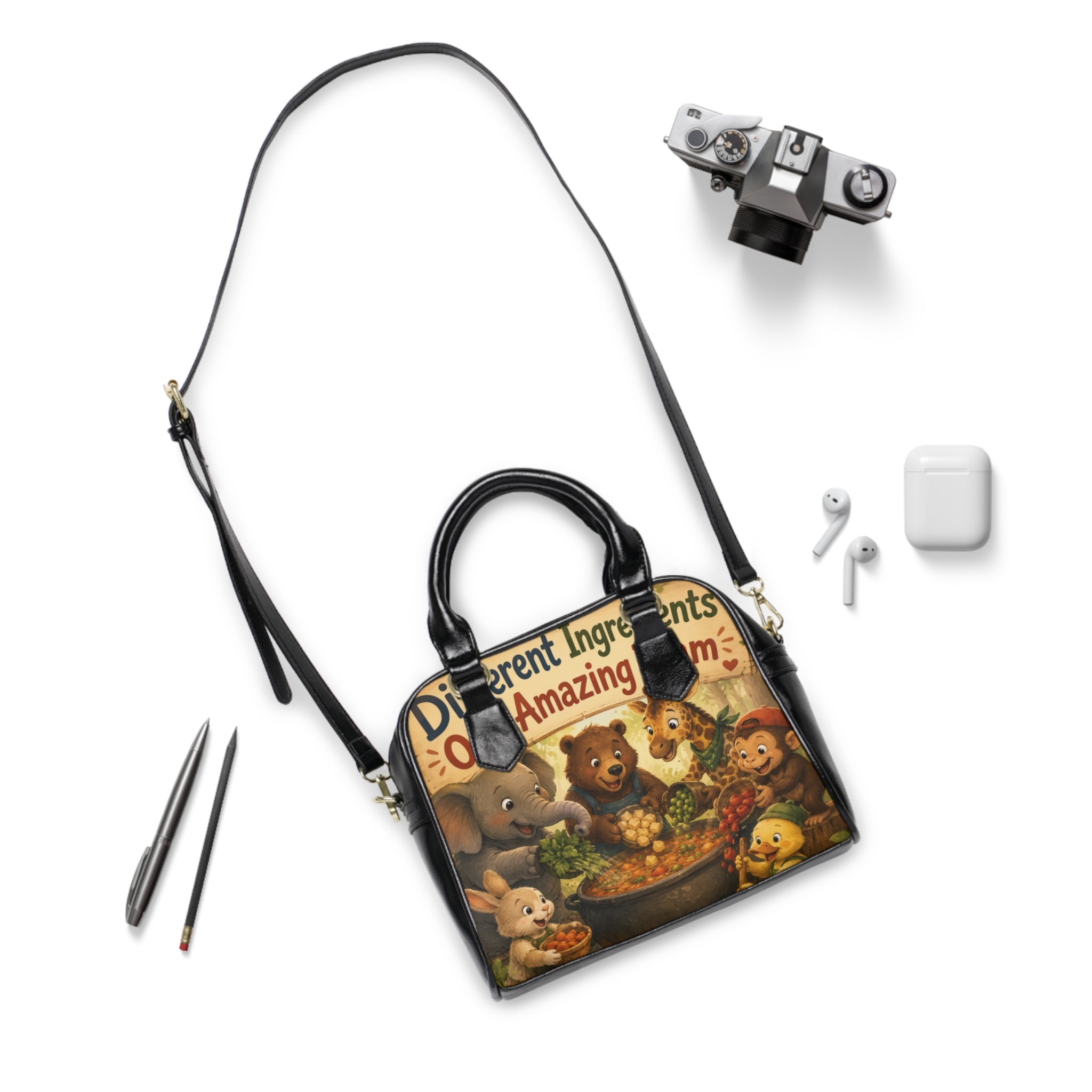 Shoulder Handbag — Vintage Woodland Animal Soup Illustration Tote