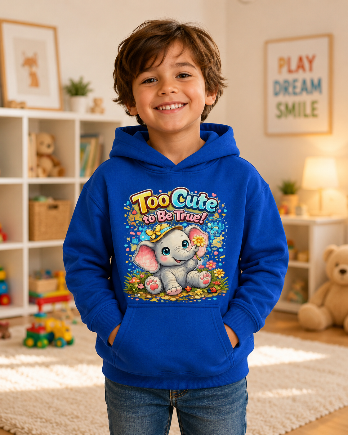 Kids Hoodie — "Too Cute to Be Traced" Elephant Graphic Hoodie for Toddlers & Little Kids