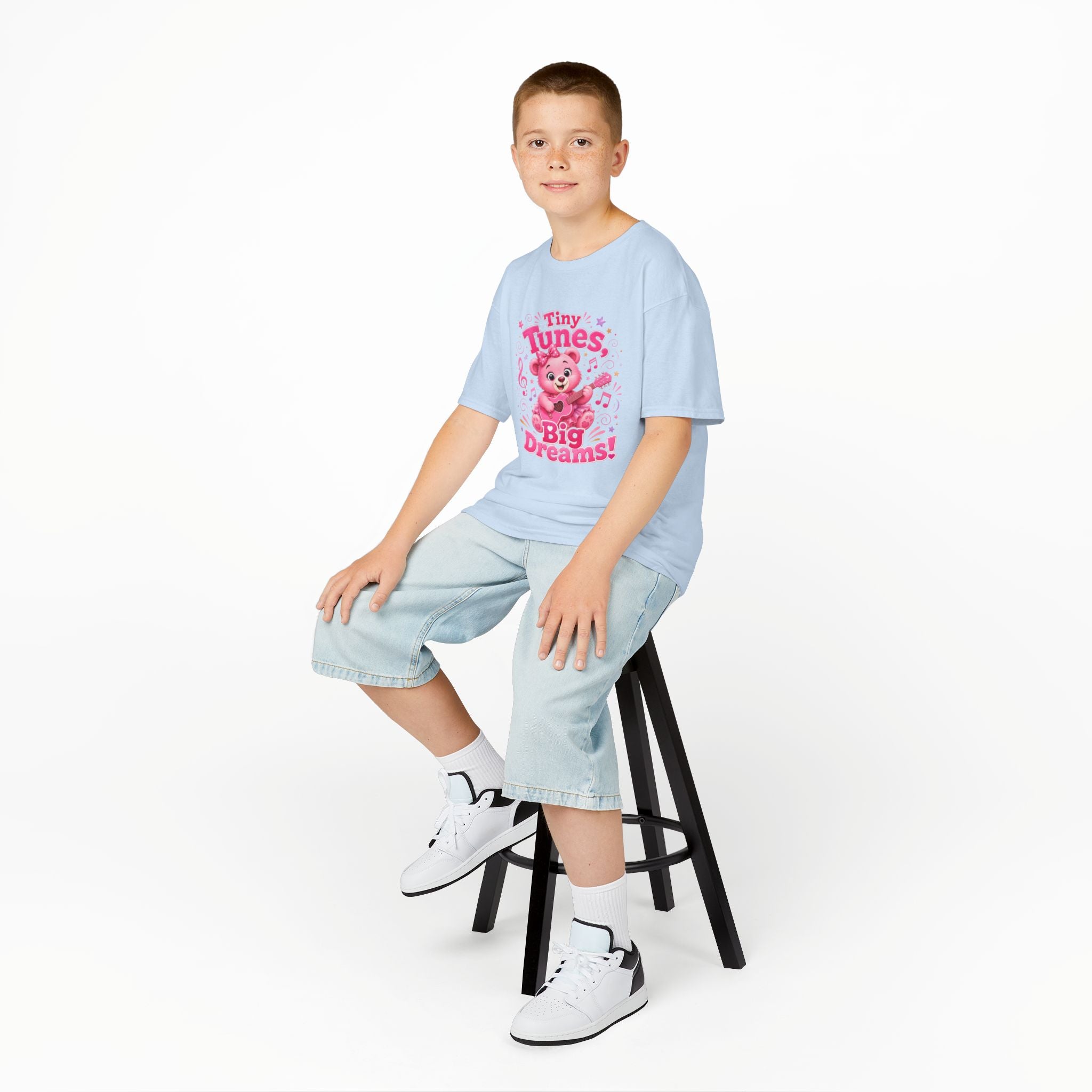 Kids T-Shirt — "Tiny Tunes, Big Dreams" Cute Pink Bear Music Tee