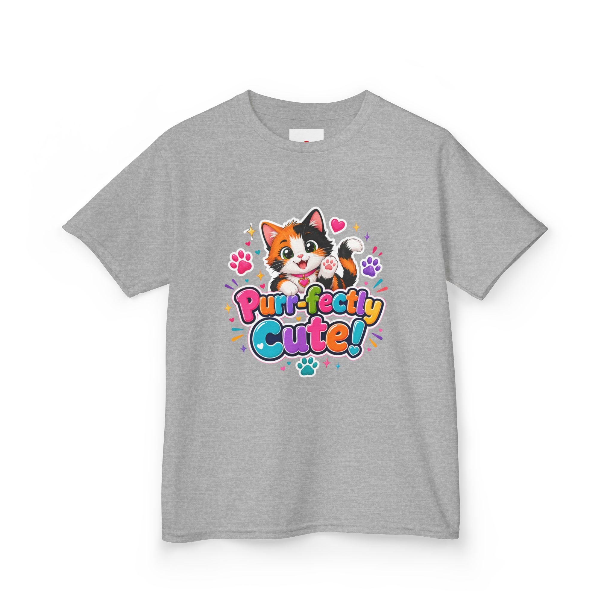 Kids T-Shirt — “Purr-fectly Cute!” Calico Kitten Graphic Tee for Children