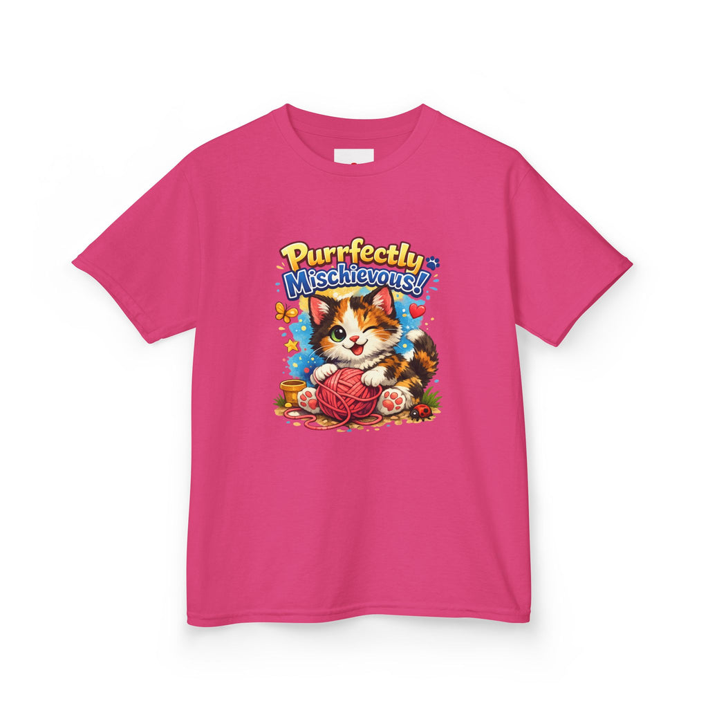 Kids T-Shirt — "Purrfectly Mischievous" Cute Kitten Playing with Yarn