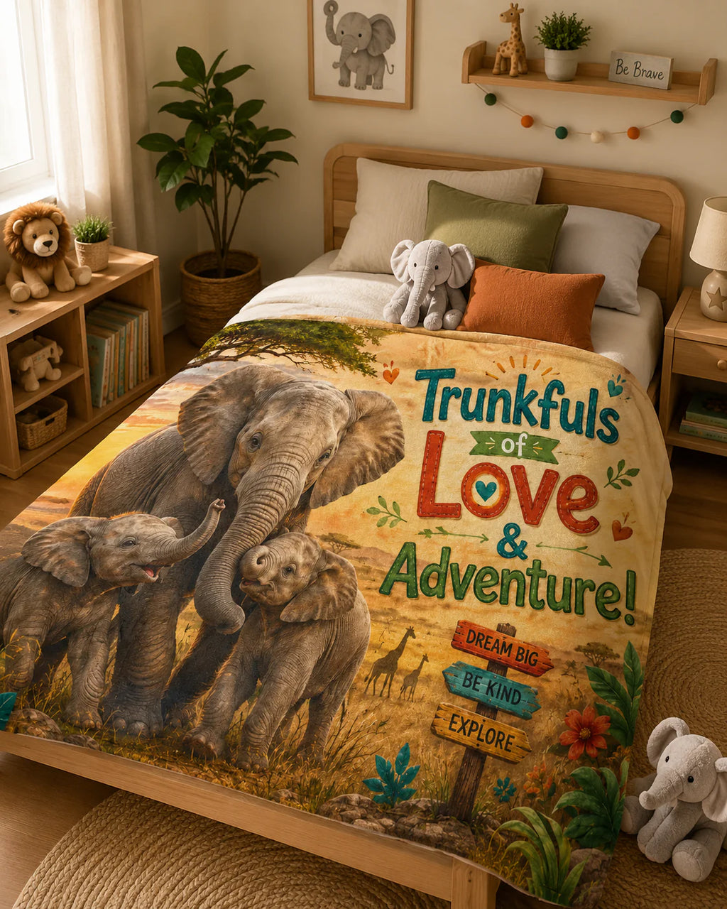 Elephant Family Blanket — "Trunkfuls of Love & Adventure" Plush Throw