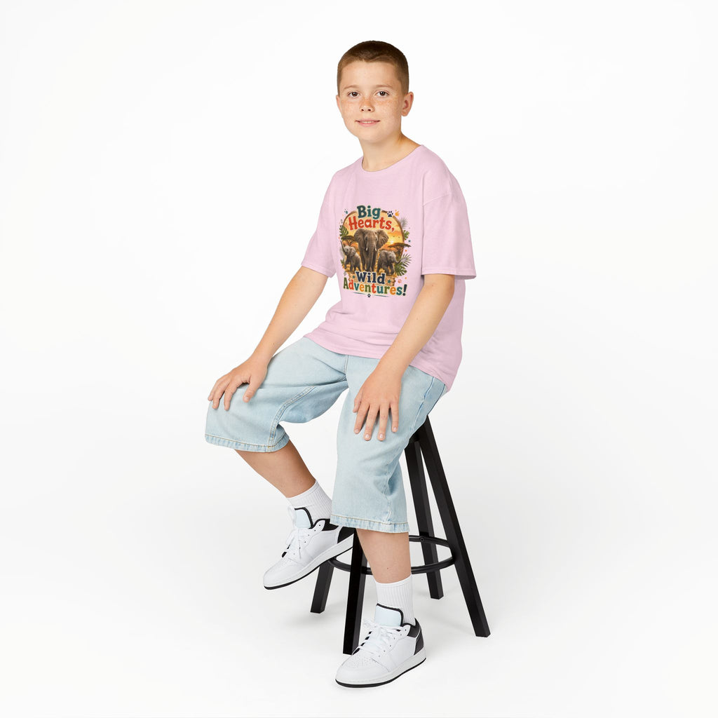 Kids T-Shirt — “Big Hearts, Wild Adventures!” Elephant Safari Shirt for Kids, Cute Animal Adventure Tee