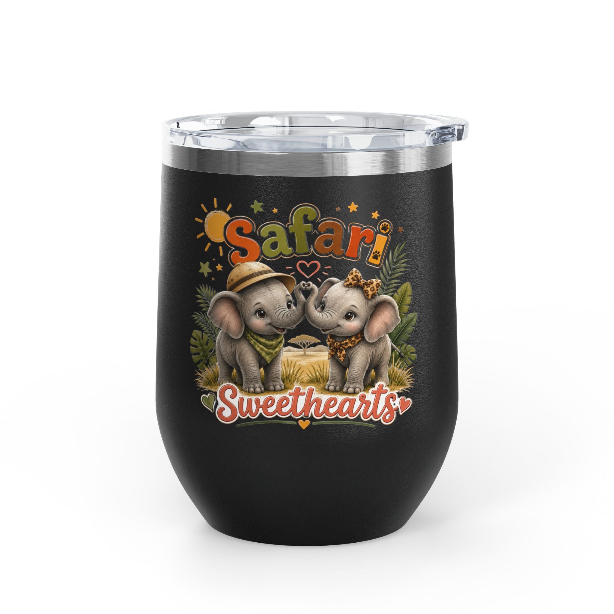 Safari Sweethearts Tumbler – 12oz Insulated Cute Elephant Couples Design