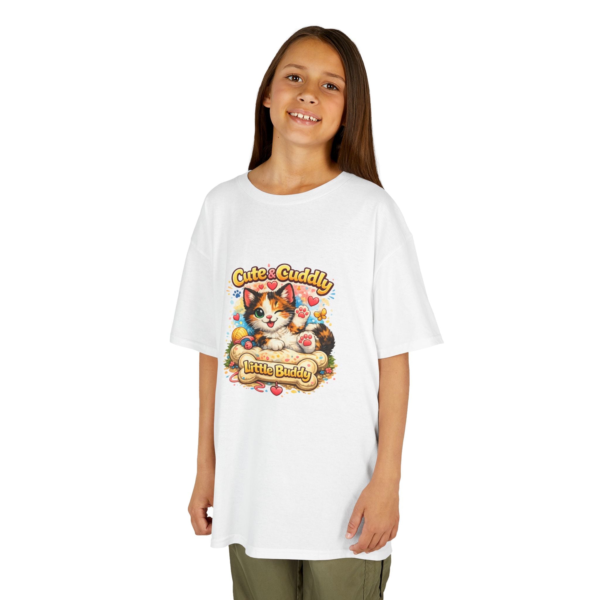 Kids T-Shirt — "Cute & Cuddly Little Buddy" Cat Graphic Tee