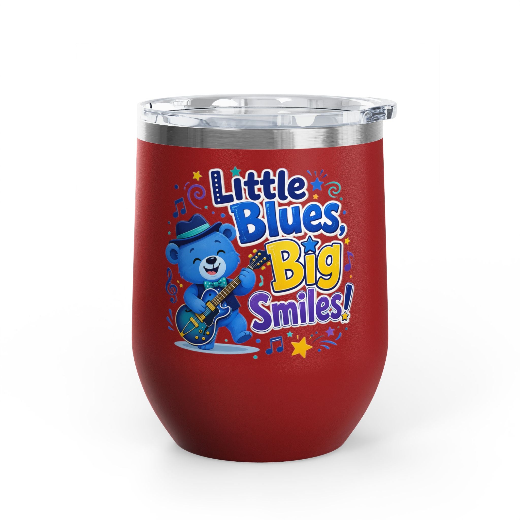 "Little Blues, Big Smiles" Cute Blue Bear Music 12oz Insulated