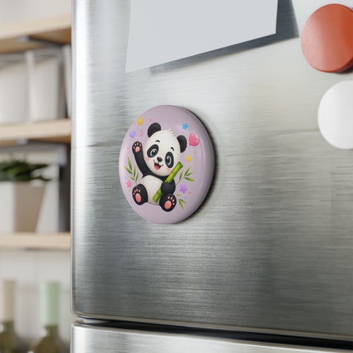Cute Panda Bamboo Round Magnet — Adorable Kids Fridge Button