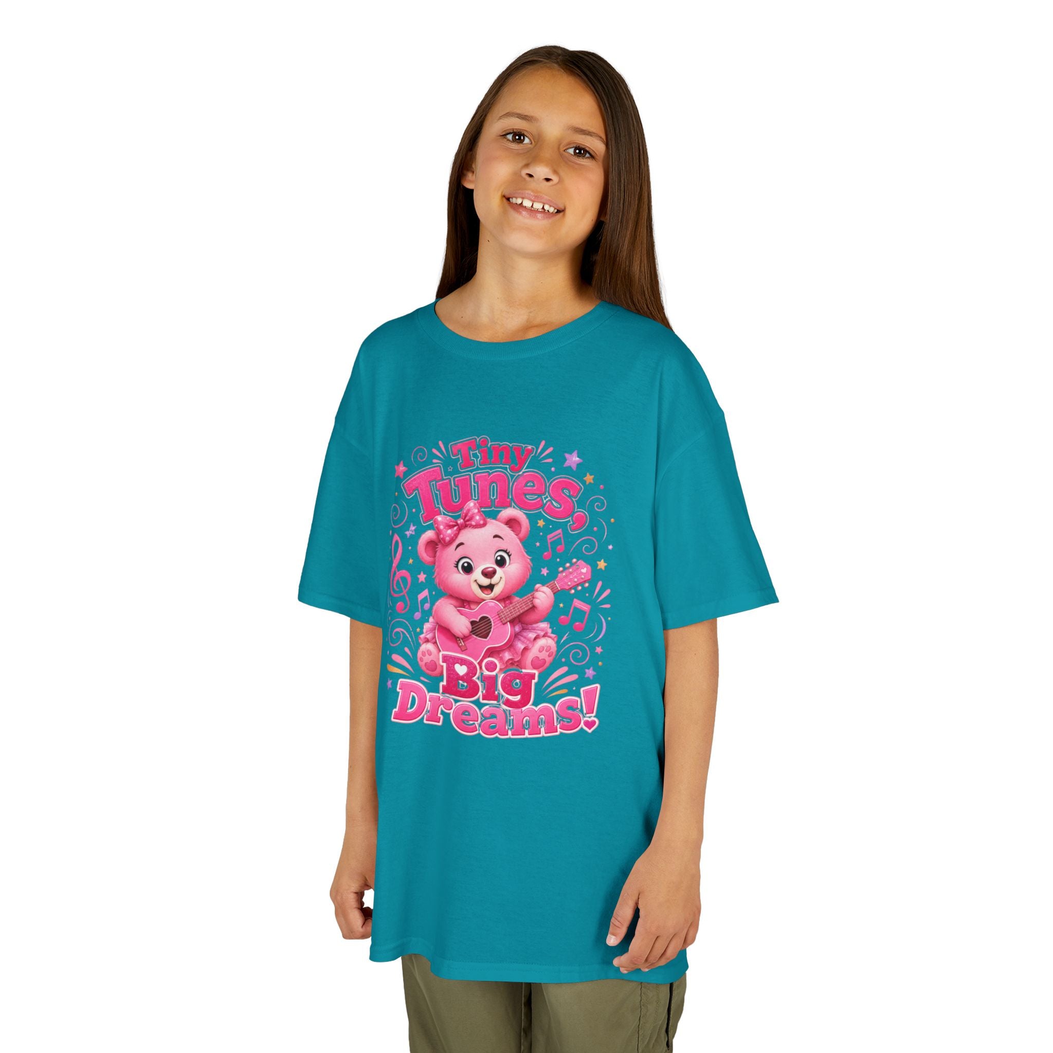 Kids T-Shirt — "Tiny Tunes, Big Dreams" Cute Pink Bear Music Tee