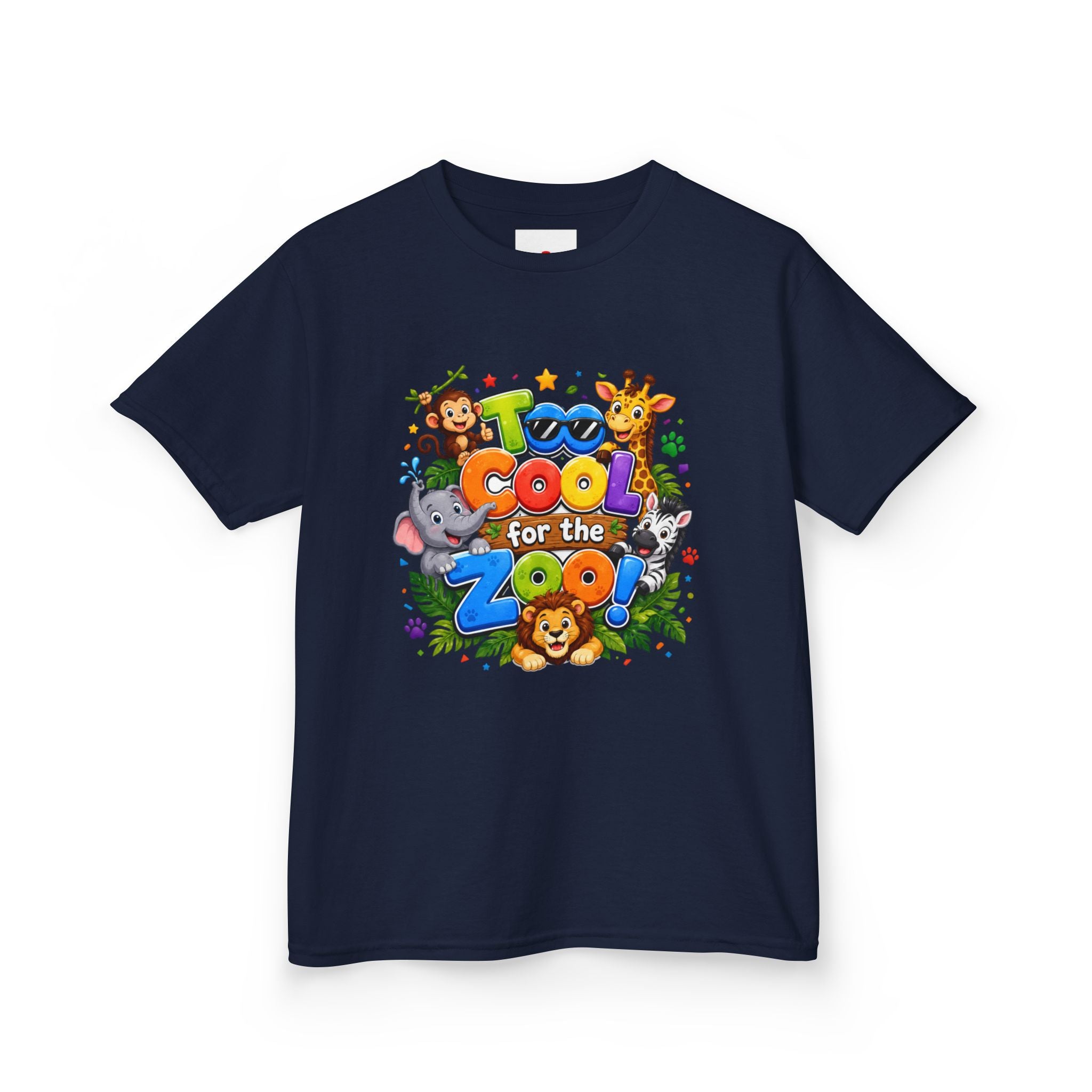 Kids Tee — "Too Cool for the Zoo" Colorful Animal Graphic