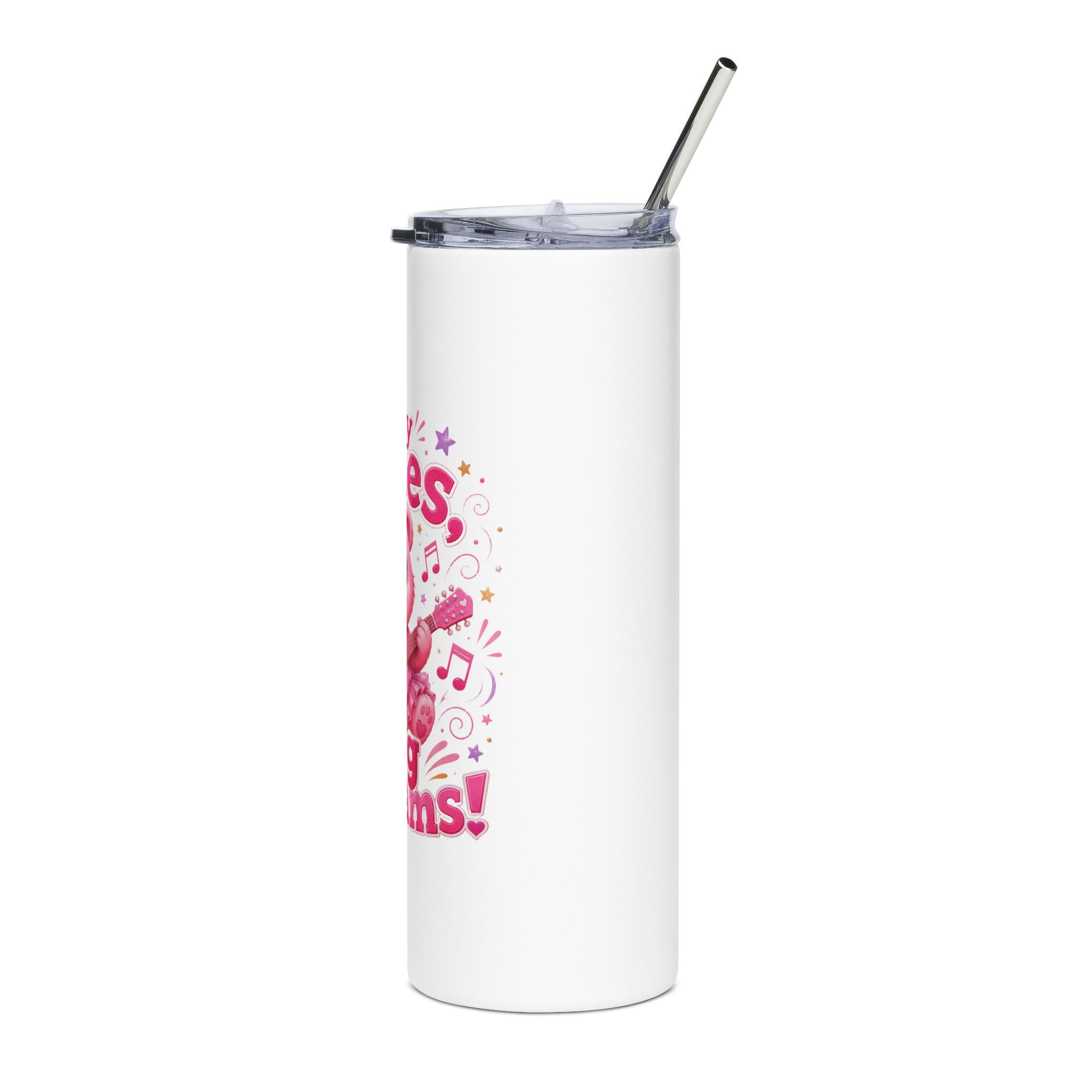 Tumbler — "Tiny Tunes, Big Dreams" Pink Bear 20oz Stainless Steel Travel Cup