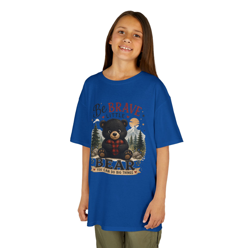 Kids T‑Shirt — "Be Brave Little Bear" Cute Woodland Bear Tee for Children, Inspirational Adventure Gift
