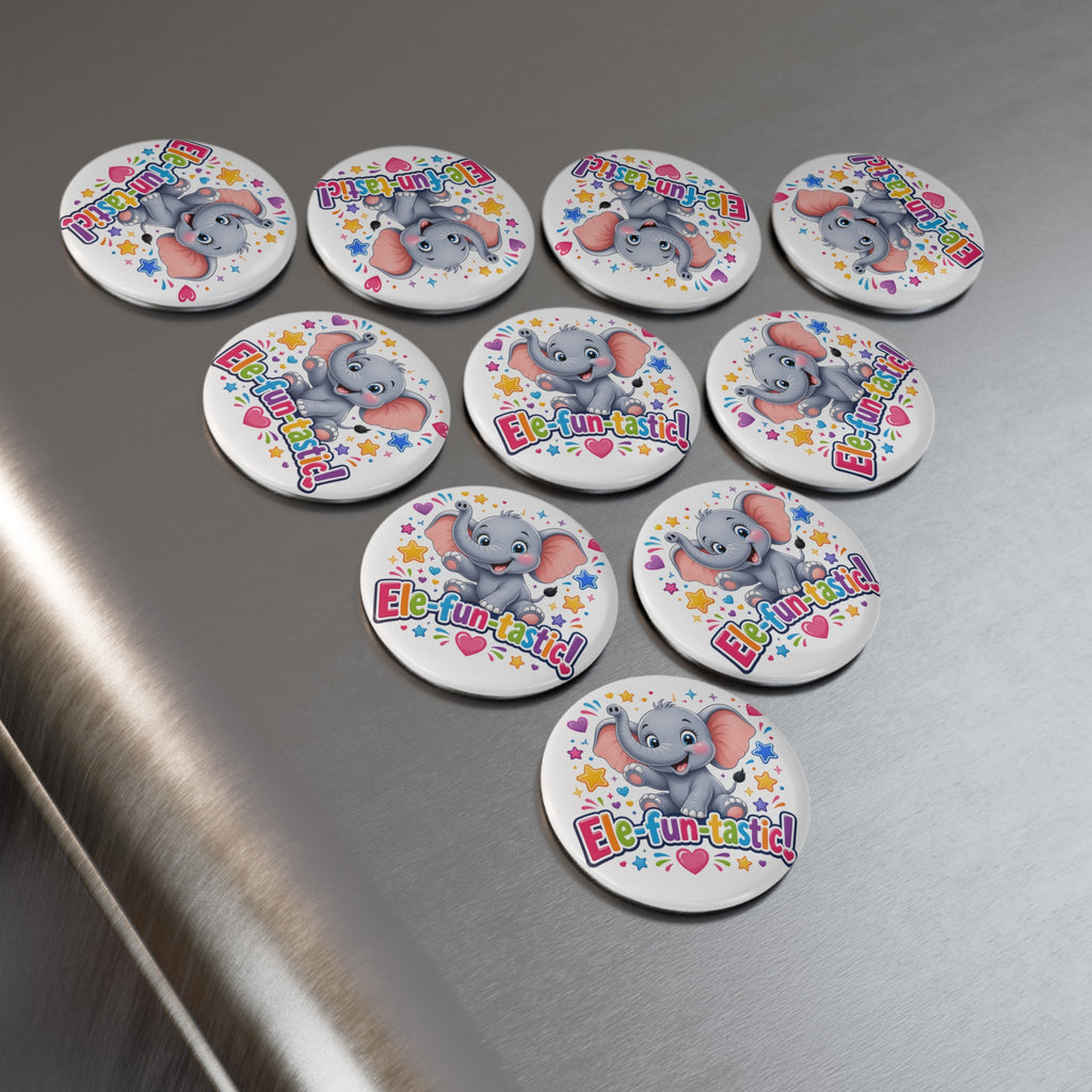 Ele-fun-tastic! Cute Baby Elephant Round Button Magnet — Nursery Gift & Party Favor