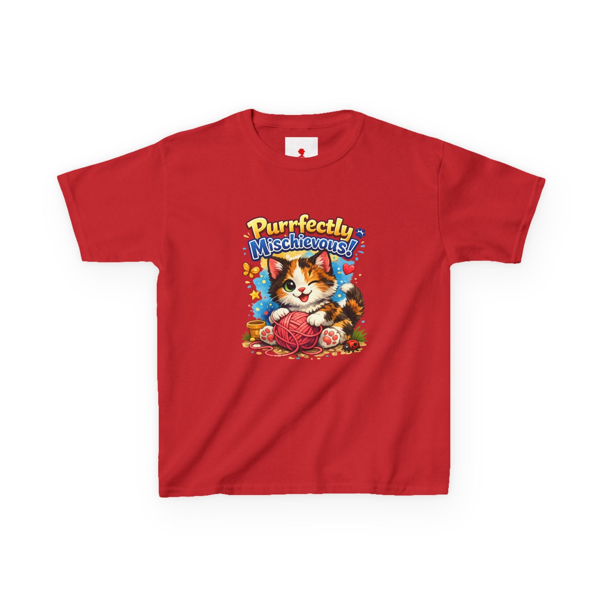 Kids T-Shirt — "Purrfectly Mischievous" Cute Kitten Playing with Yarn