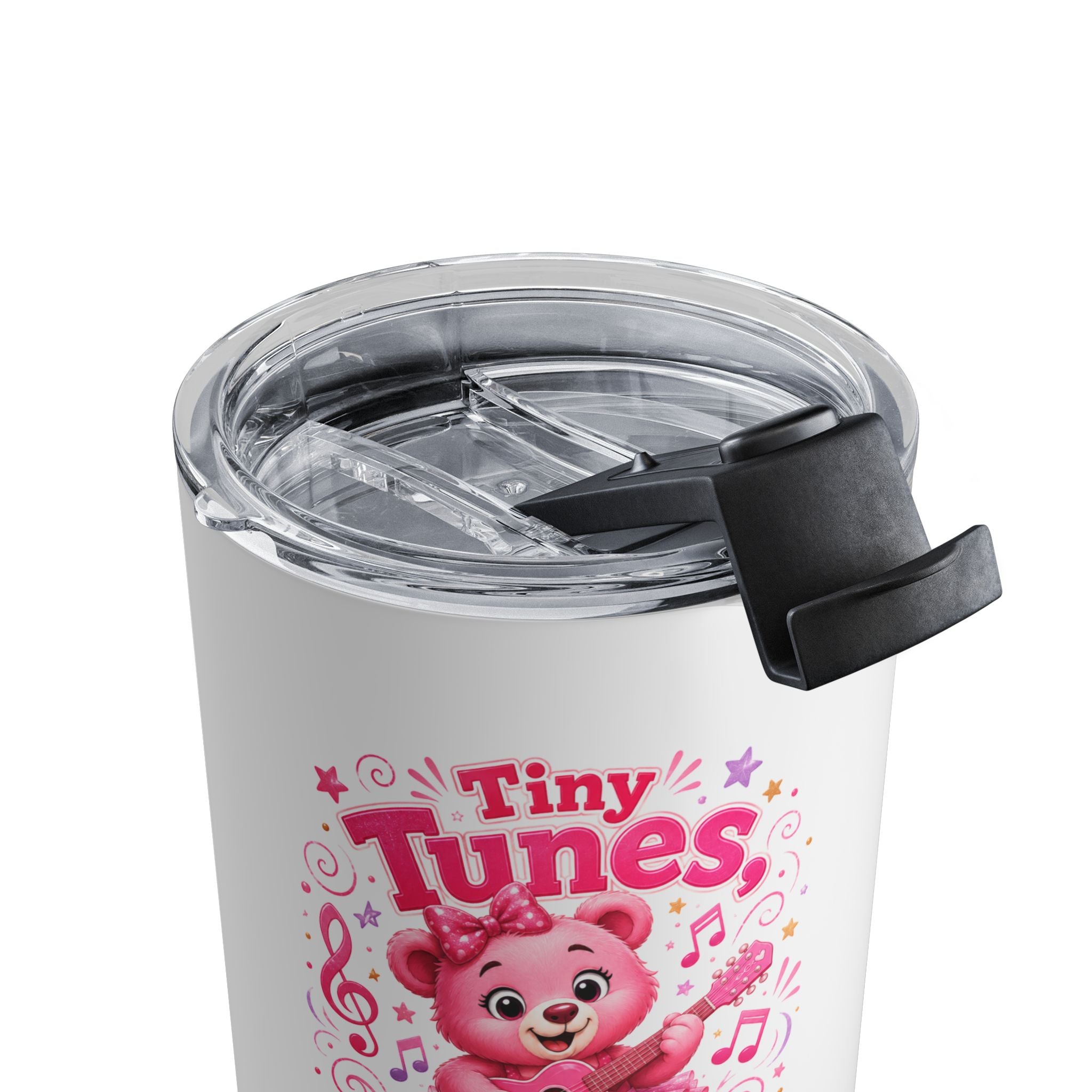 10oz Insulated Tumbler — "Tiny Tunes, Big Dreams" Pink Musical Bear Design