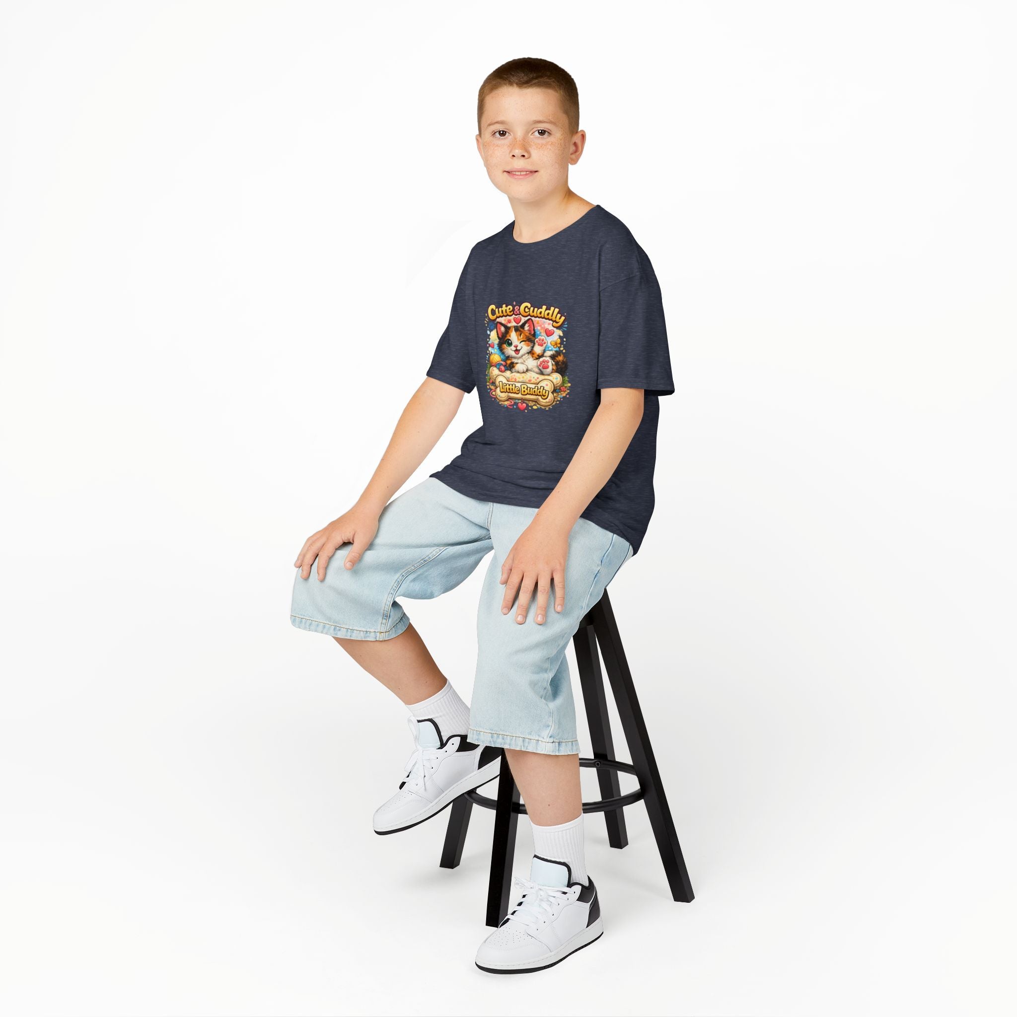 Kids T-Shirt — "Cute & Cuddly Little Buddy" Cat Graphic Tee