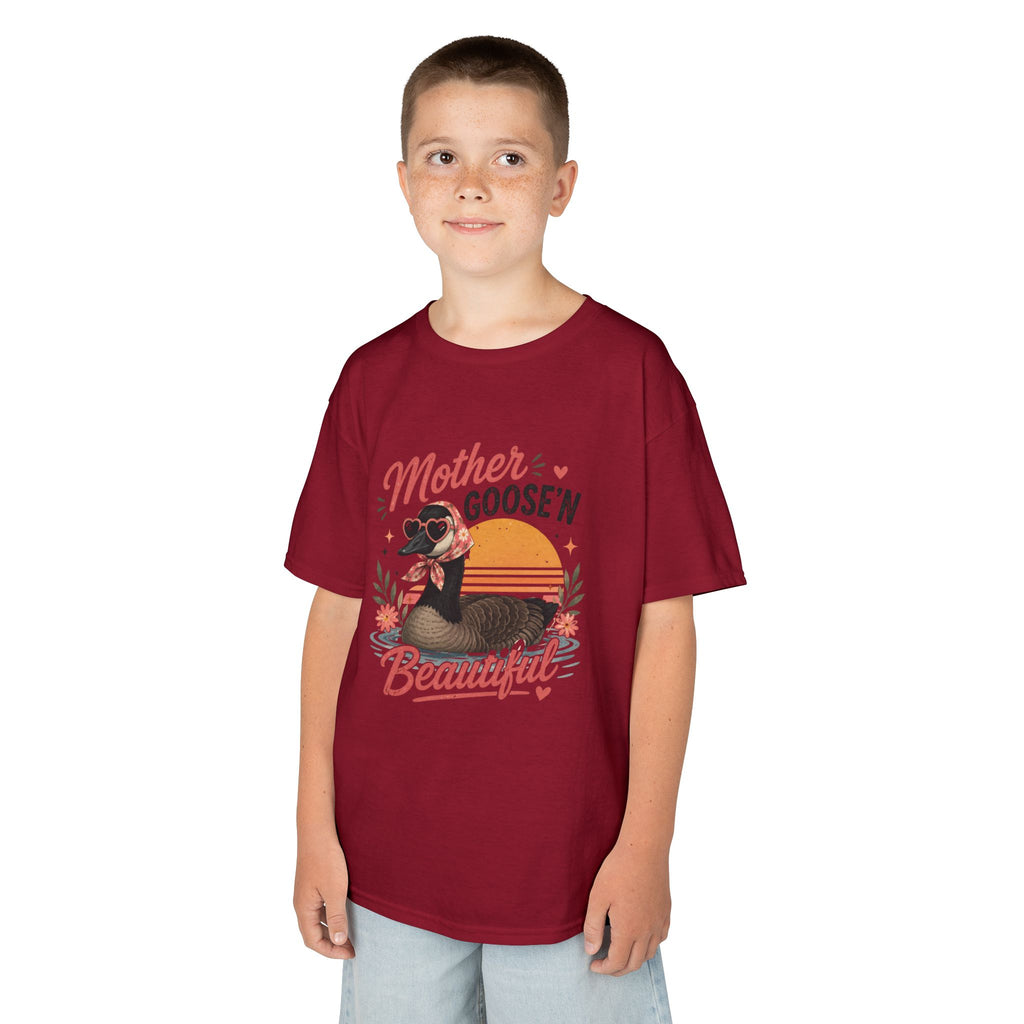 Kids Tee — "Mother Goose'n Beautiful" Cute Vintage Goose Graphic