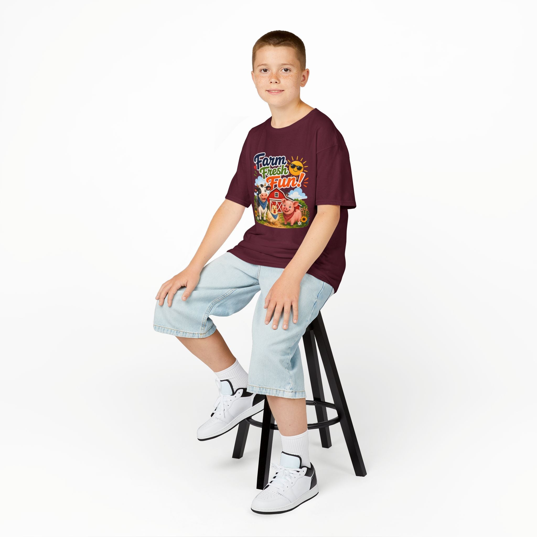 Kids Farm T-Shirt — "Farm Fresh Fun!" Cute Cow & Pig Toddler Tee