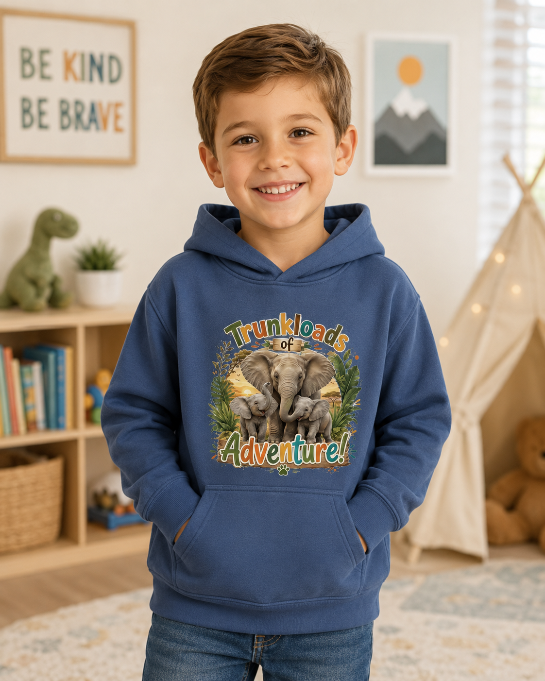 Kids Hoodie — "Trunkloads of Adventure" Elephant Graphic Hoodie for Children