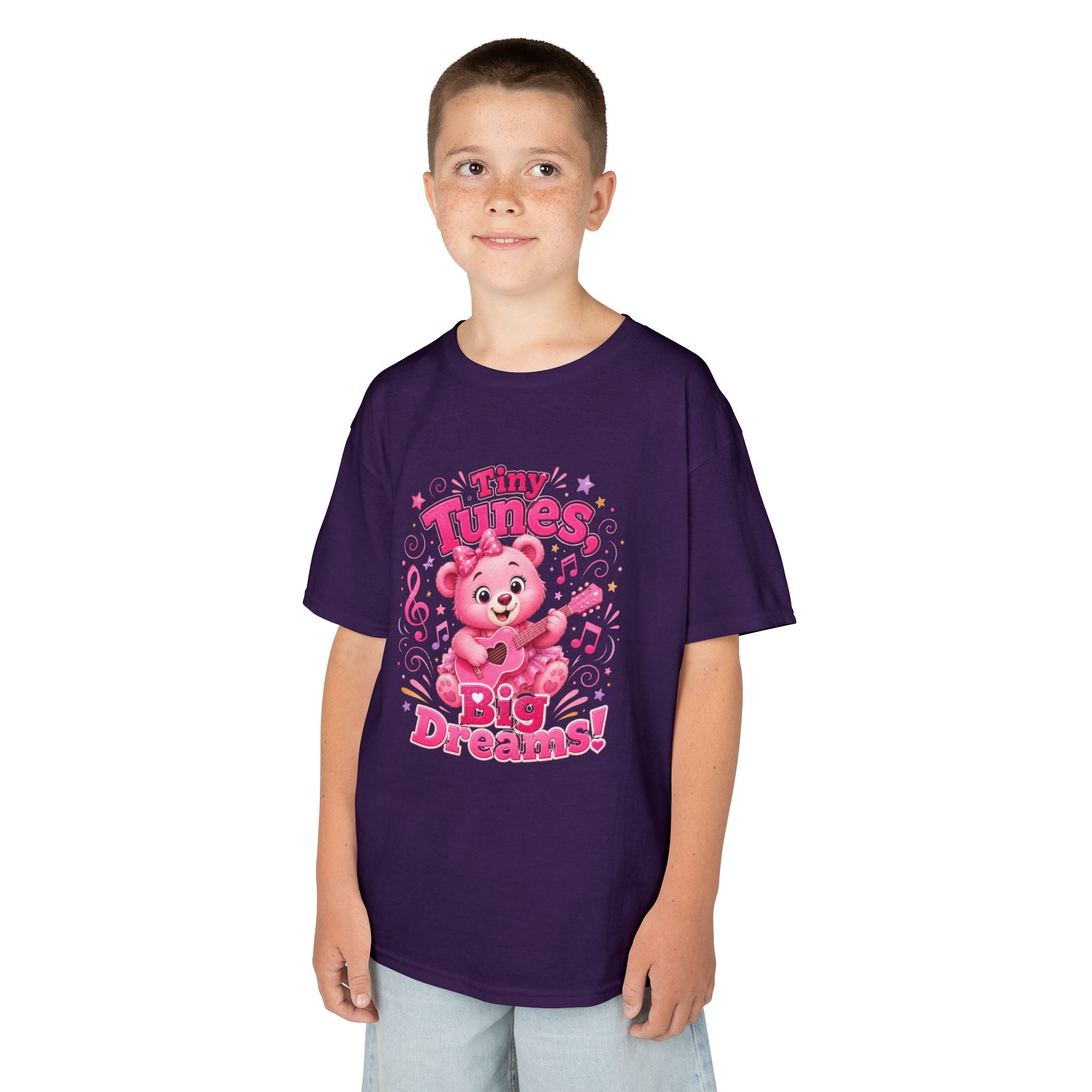 Kids T-Shirt — "Tiny Tunes, Big Dreams" Cute Pink Bear Music Tee
