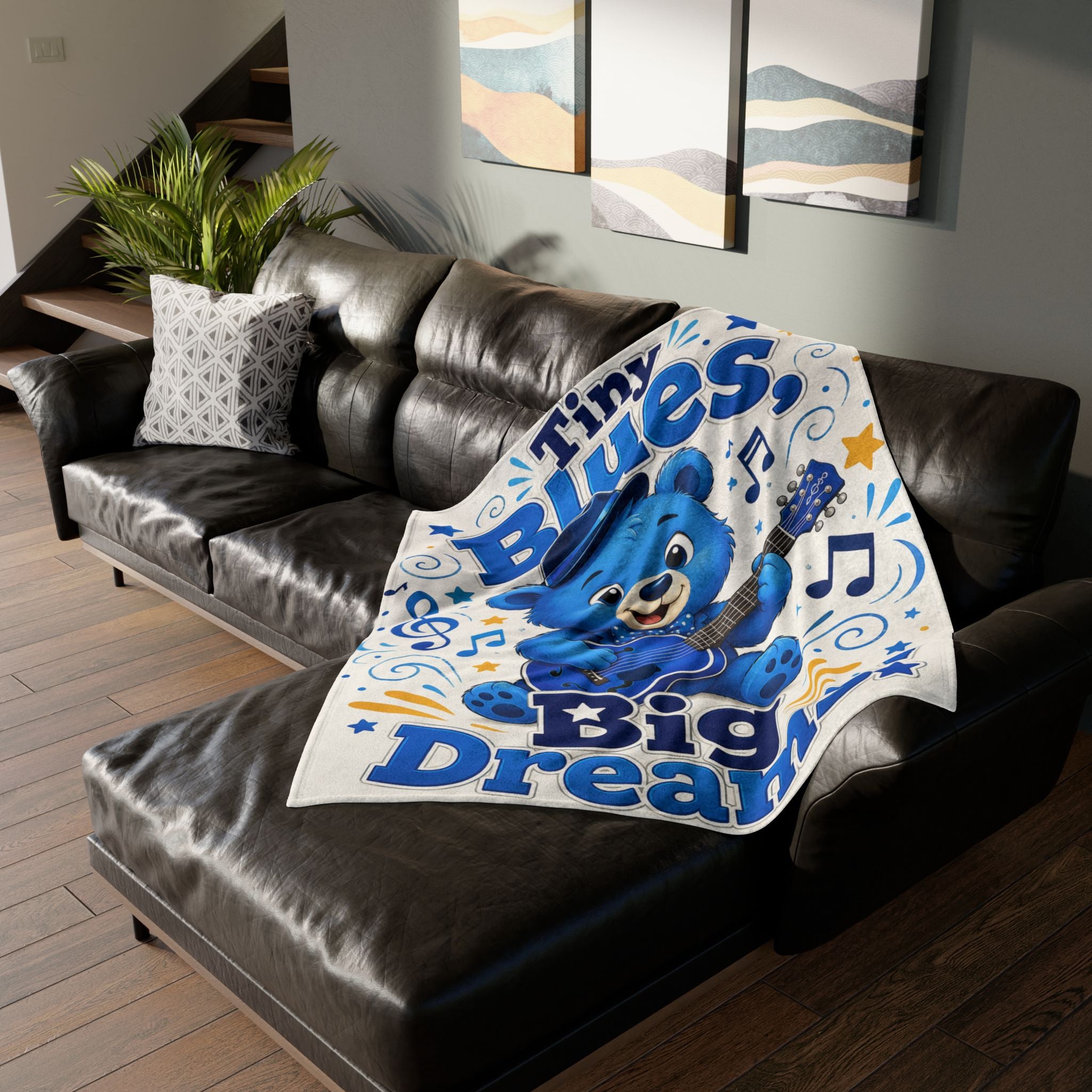 Tiny Blues Bear Plush Throw Blanket — "Tiny Blues Big Dreams" Baby Nursery Gift