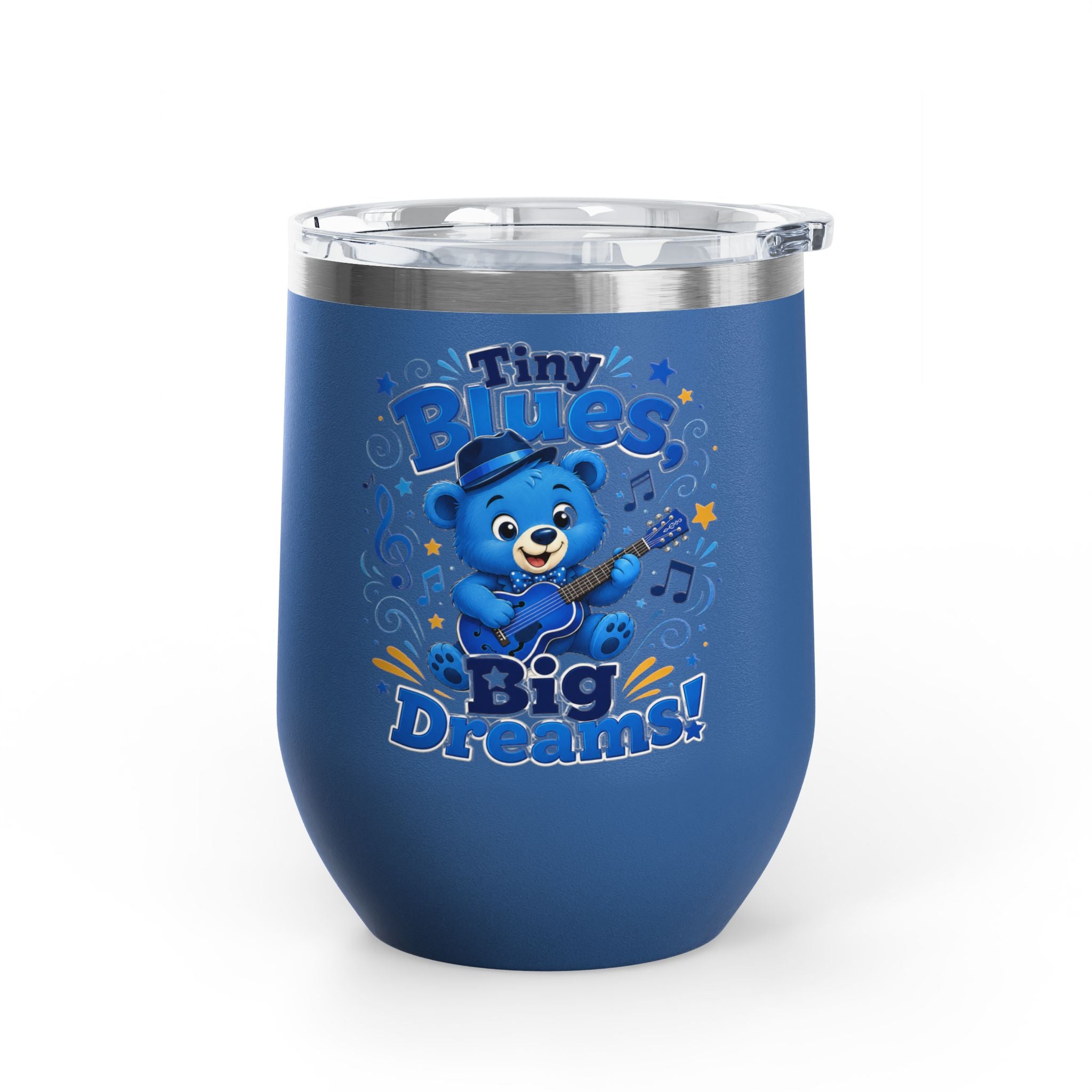 12oz Tumbler — "Tiny Blues Big Dreams" Cute Blue Bear Music Design