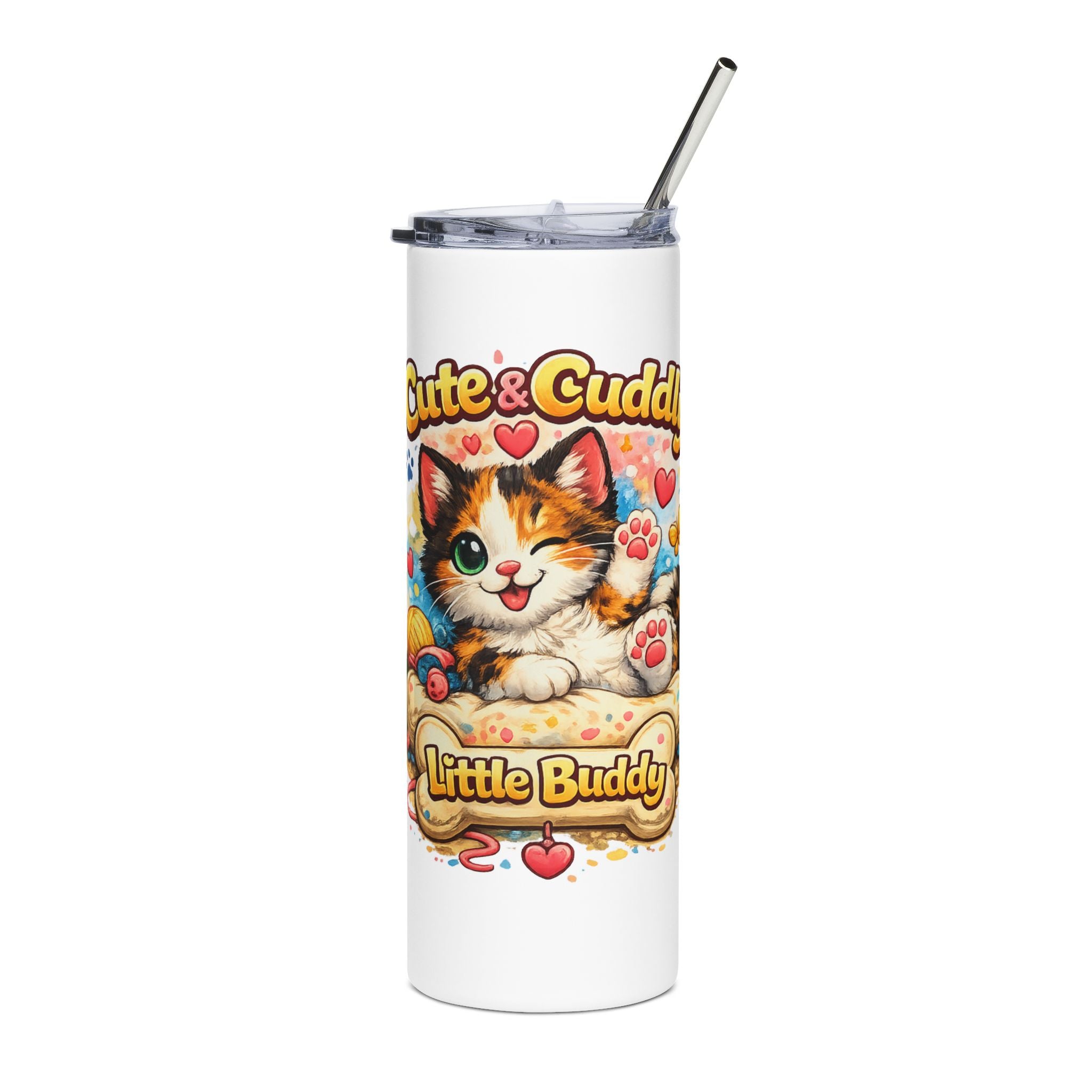 Cute & Cuddly Cat Tumbler – 'Little Buddy' 20oz Stainless Steel Travel Cup