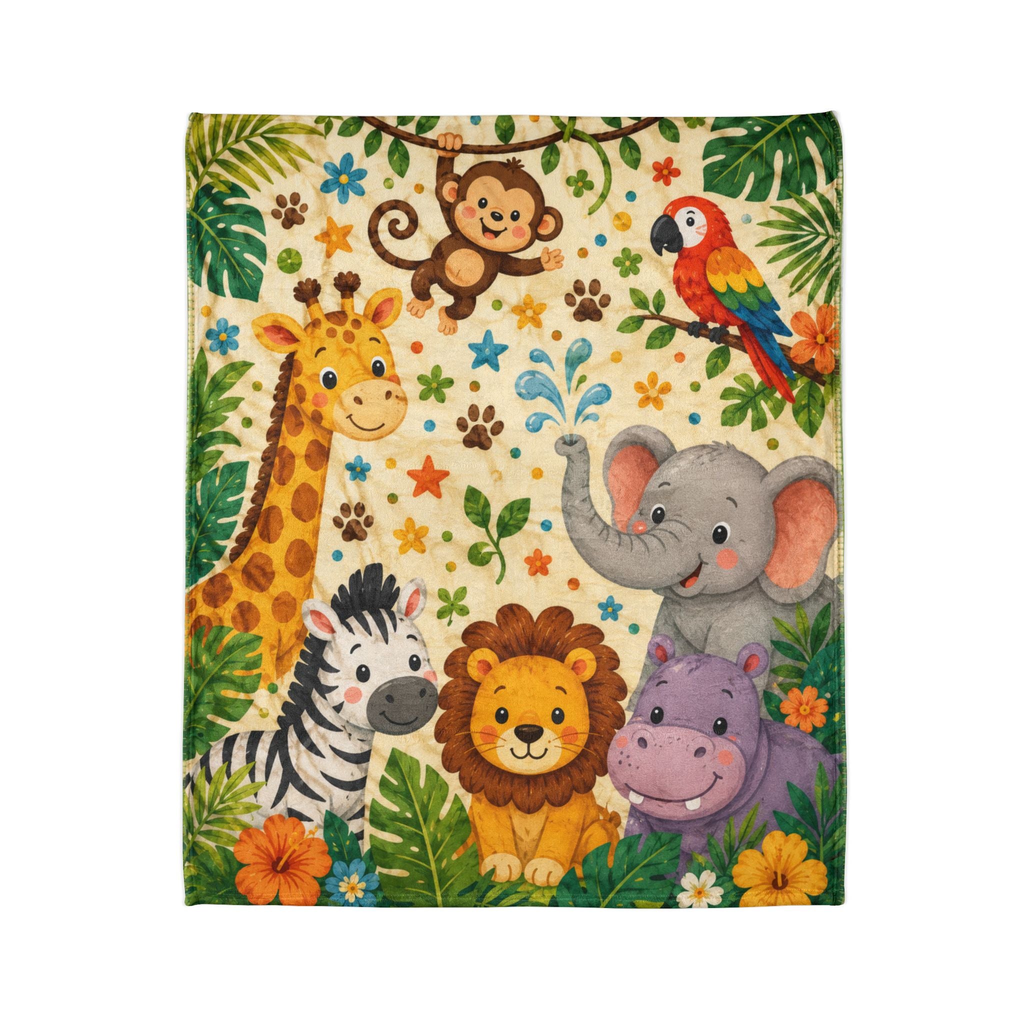 Cute Jungle Animals Baby Blanket | Safari Lion Elephant Giraffe Zebra